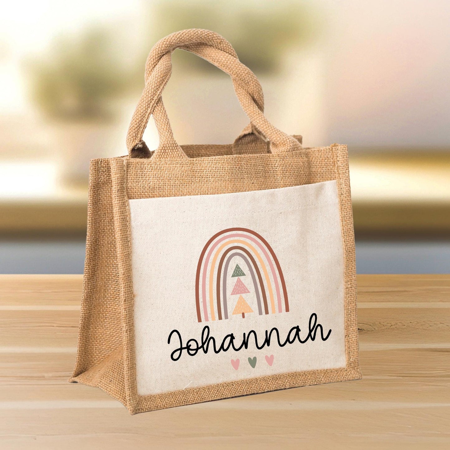 Tasche Weihnachten Personalisiert Nikolaus - Jute Pocket Tasche - Wunschnamen - Regenbogen - Geschenktasche für Kleinigkeiten zu Weihnachten kleinebuchstaben