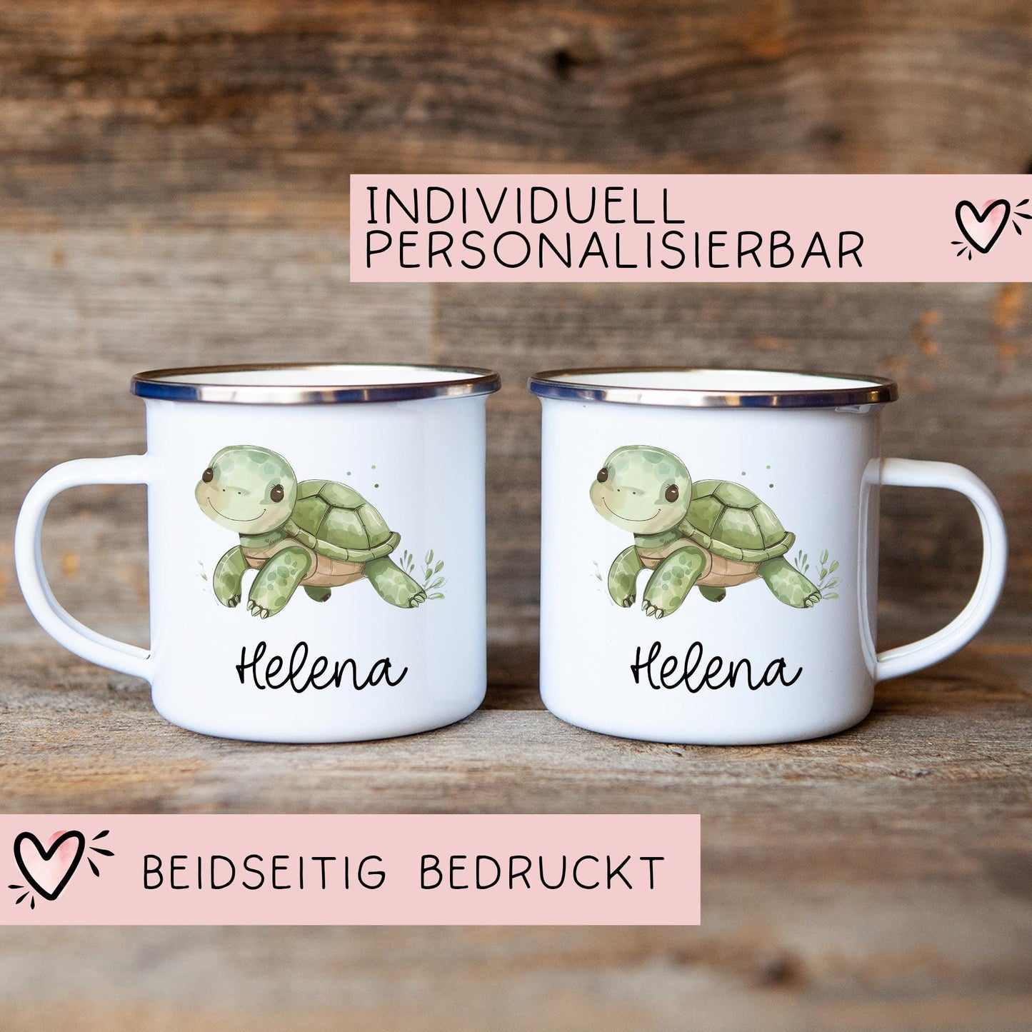 Schildkröte Emaille Tasse Personalisiert Becher mit Wunschnamen - Emailletasse für Kinder - Tasse personalisiert - Weihnachten - Geburtstag kleinebuchstaben