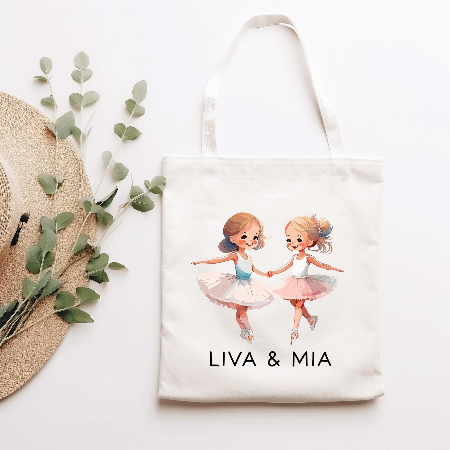 2 Ballerina Turnbeutel Stofftasche mit Namen personalisiert - Rucksack als Sportbeutel für Schule, Kindergarten - Sportbeutel - Schwester kleinebuchstaben