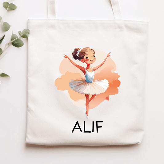 Turnbeutel Stofftasche Ballerina mit Namen personalisiert - Rucksack als Sportbeutel für Schule, Kindergarten - Sportbeutel - Sporttasche  kleinebuchstaben Stofftasche Schriftart 1