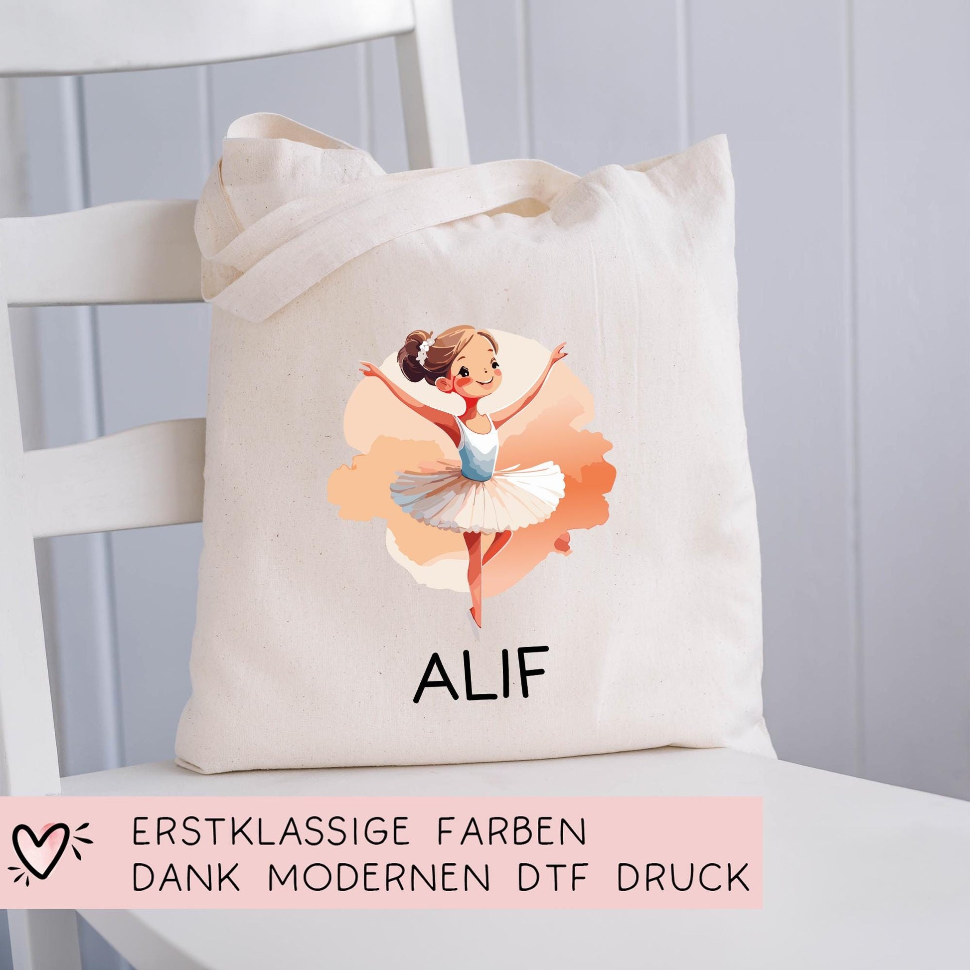 Turnbeutel Stofftasche Ballerina mit Namen personalisiert - Rucksack als Sportbeutel für Schule, Kindergarten - Sportbeutel - Sporttasche  kleinebuchstaben