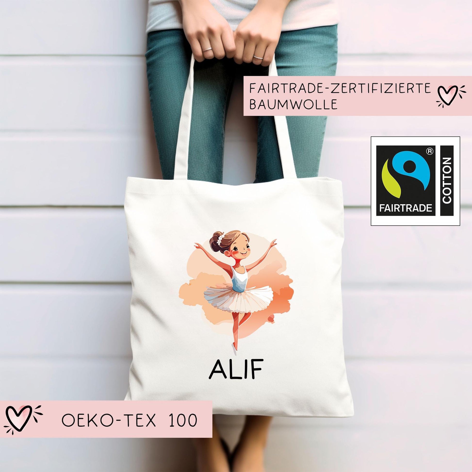 Turnbeutel Stofftasche Ballerina mit Namen personalisiert - Rucksack als Sportbeutel für Schule, Kindergarten - Sportbeutel - Sporttasche  kleinebuchstaben