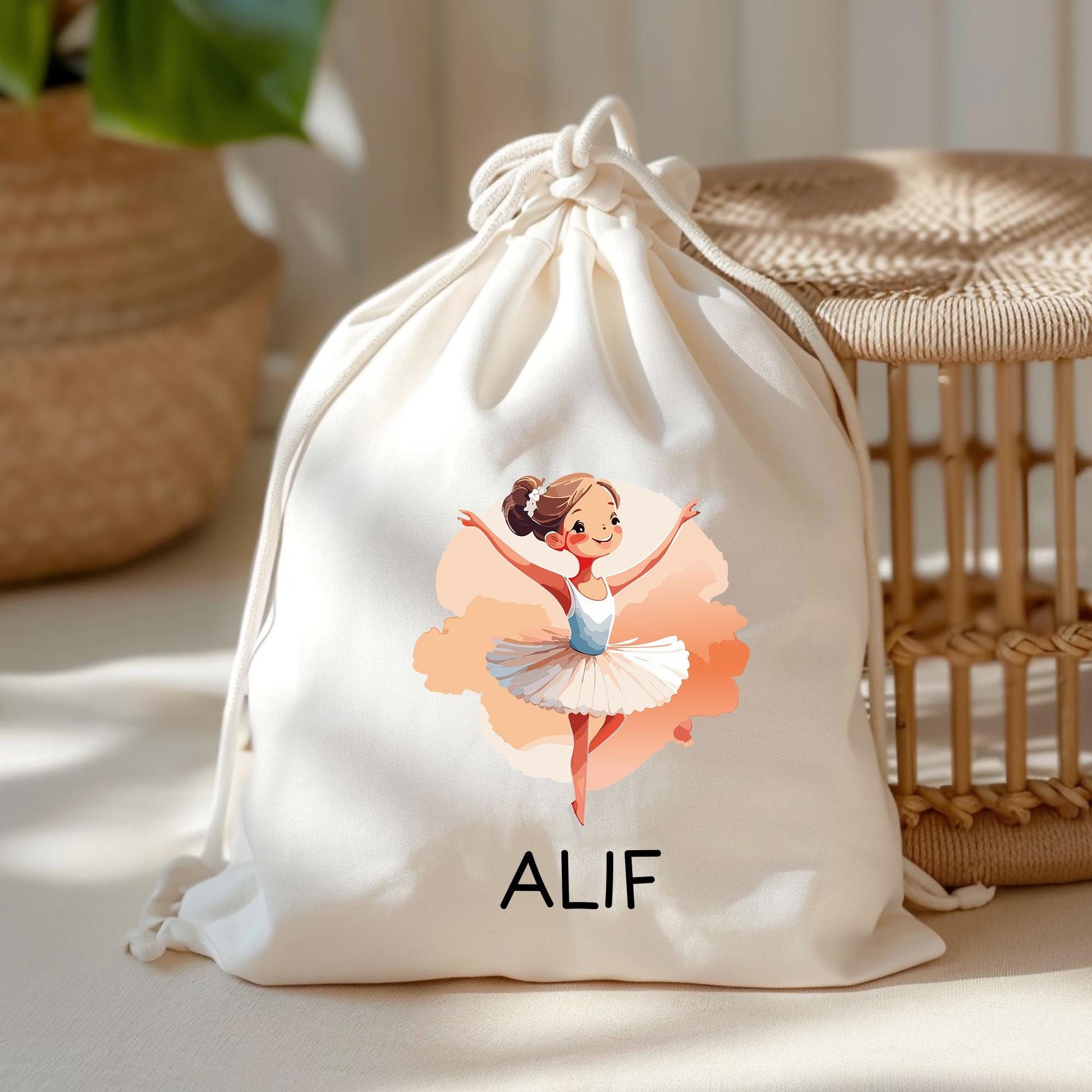 Turnbeutel Stofftasche Ballerina mit Namen personalisiert - Rucksack als Sportbeutel für Schule, Kindergarten - Sportbeutel - Sporttasche  kleinebuchstaben Turnbeutel Schriftart 1
