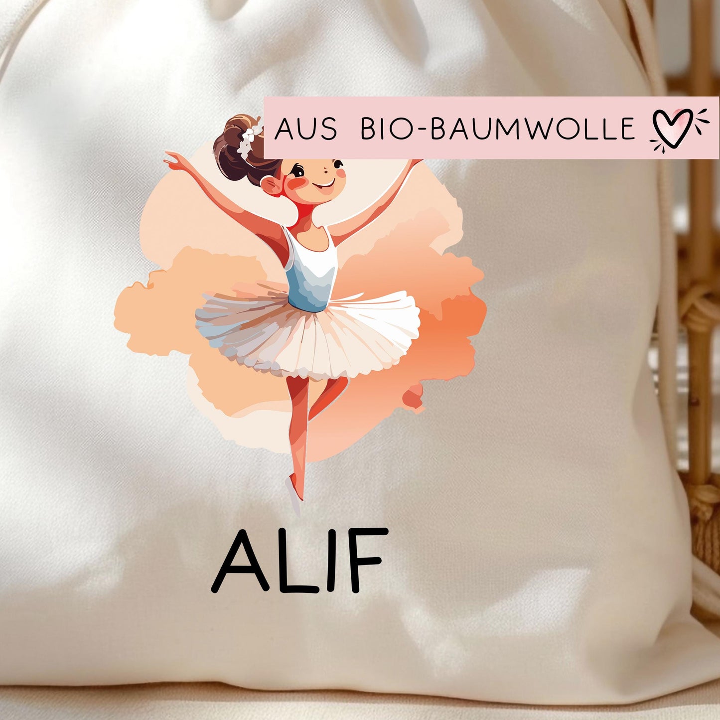 Turnbeutel Stofftasche Ballerina mit Namen personalisiert - Rucksack als Sportbeutel für Schule, Kindergarten - Sportbeutel - Sporttasche  kleinebuchstaben