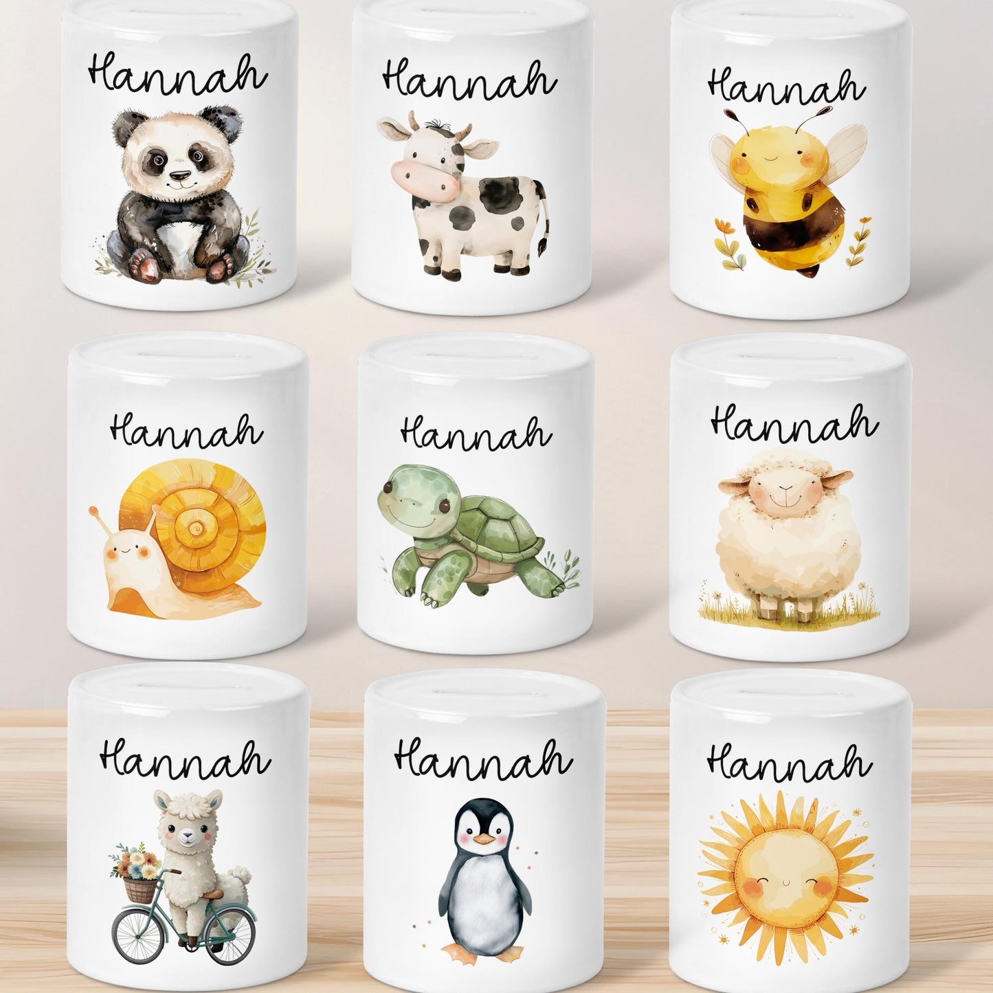 Spardose Schnecke mit Namen aus Keramik - Personalisiert - Geschenk für Junge & Mädchen zum Geburtstag Weihnachten Nikolaus Sparschwein kleinebuchstaben