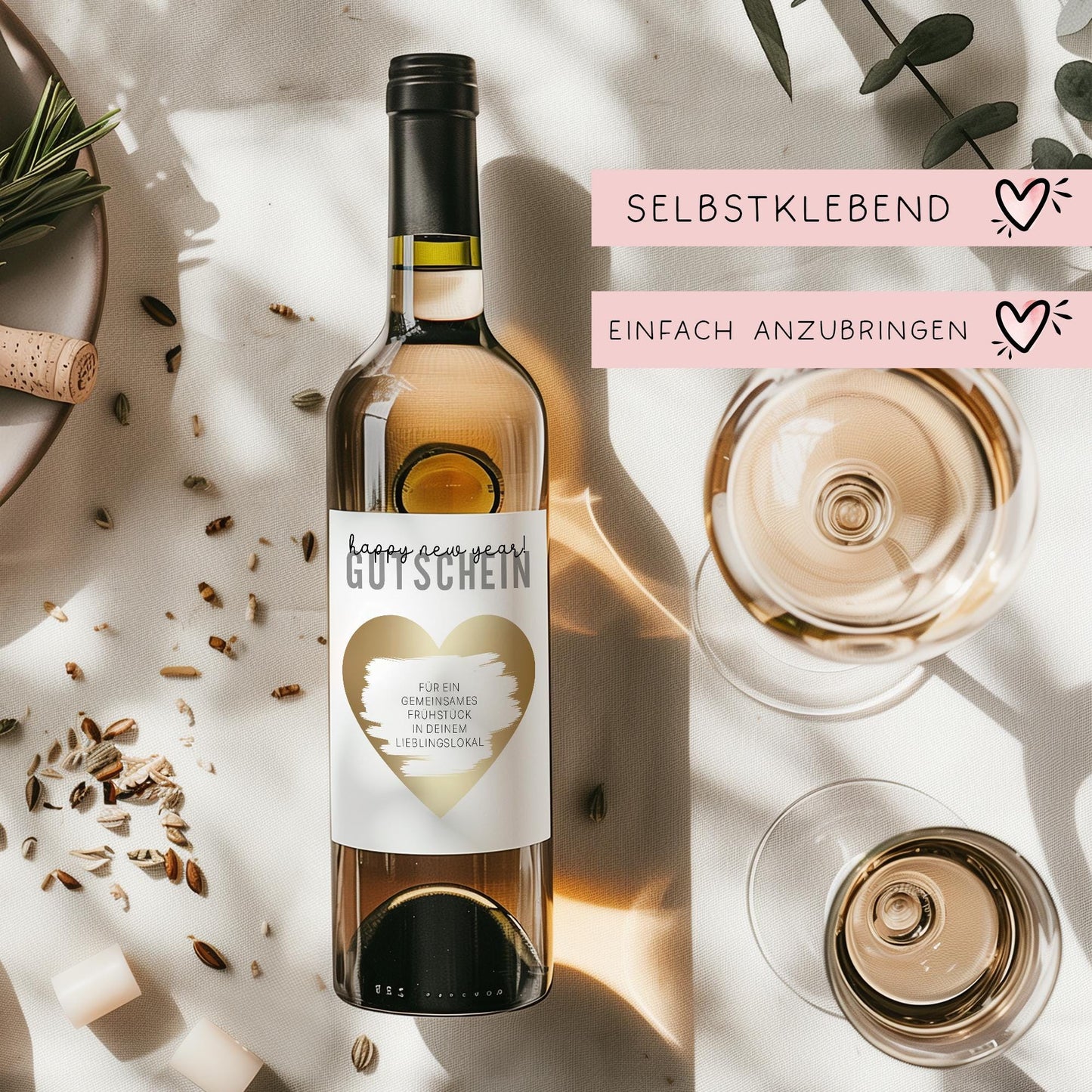 Wein Etikett Gutschein Happy New Year Weinflaschen Etikett | Personalisiert Silvester | Rubbellos Weinetikett Neujahr - 2025 Rosa Gold kleinebuchstaben