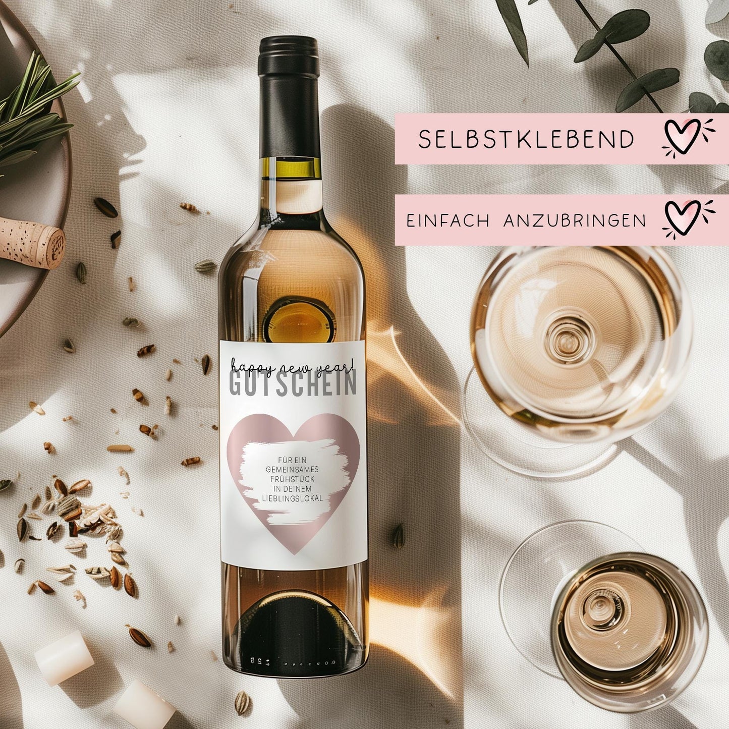 Wein Etikett Gutschein Happy New Year Weinflaschen Etikett | Personalisiert Silvester | Rubbellos Weinetikett Neujahr - 2025 Rosa Gold kleinebuchstaben