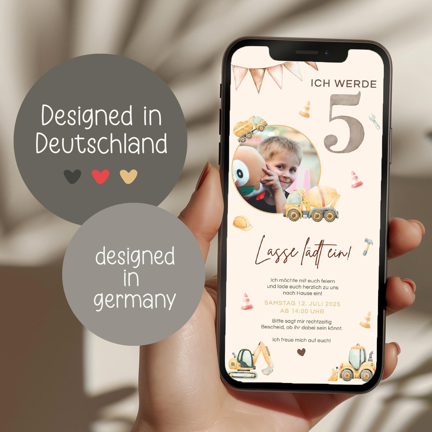 Digitale Einladung Kindergeburtstag 1 2 3 4, personalisierbare E-Card WhatsApp, Einladung Foto Mädchen, Junge, Geburtstagseinladung Vorlage kleinebuchstaben