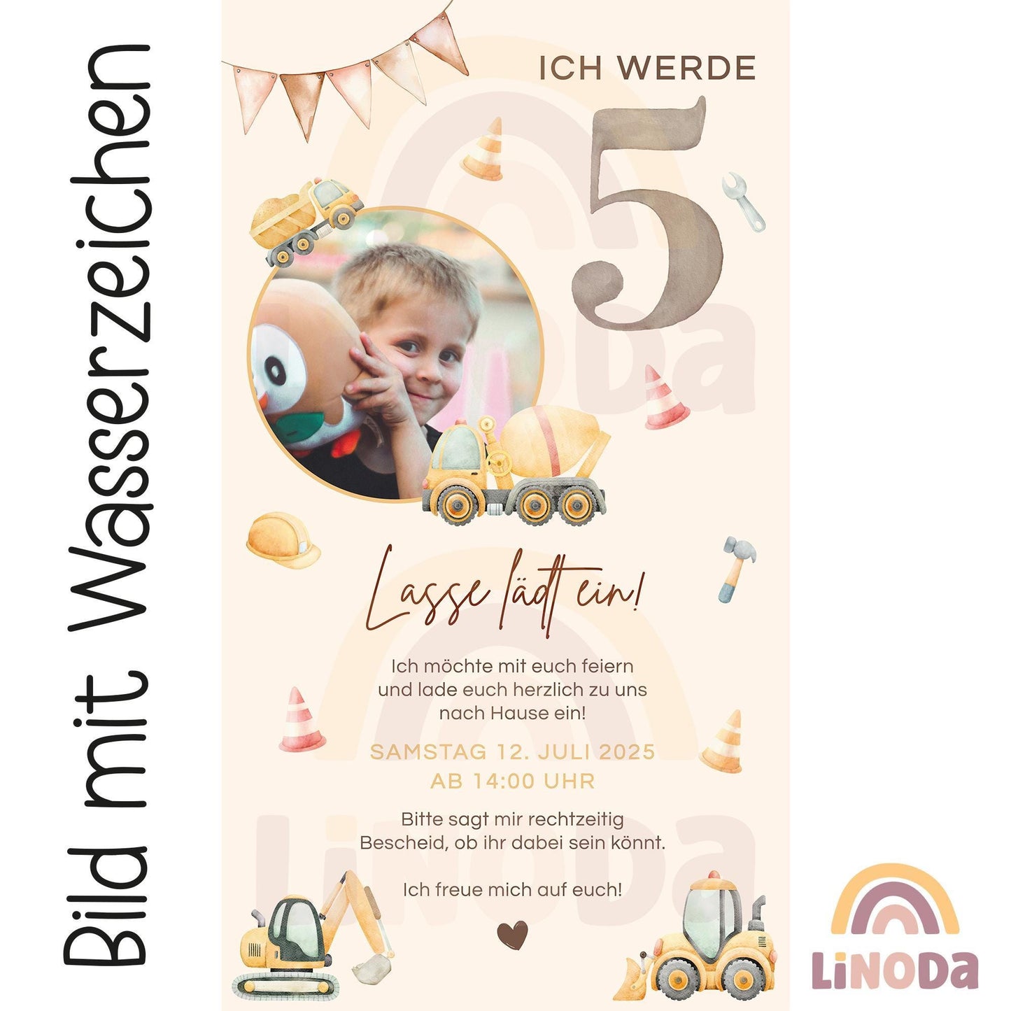 Digitale Einladung Kindergeburtstag 1 2 3 4, personalisierbare E-Card WhatsApp, Einladung Foto Mädchen, Junge, Geburtstagseinladung Vorlage kleinebuchstaben