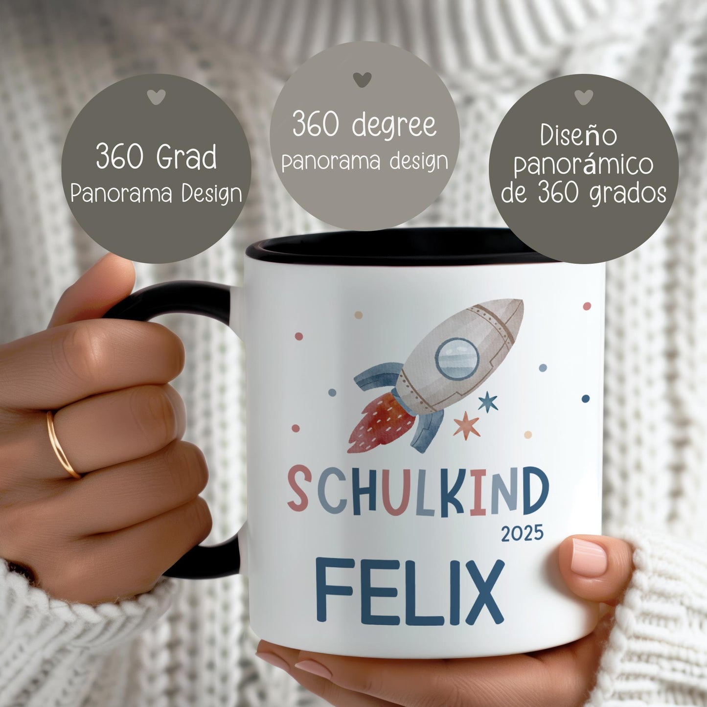 Personalisierte Tassenvorlage Schulkind 2025 Rakete - Junge & Mädchen - Einschulung - Sublimation - PNG - Geschenk - Tasse - Name - Canva kleinebuchstaben