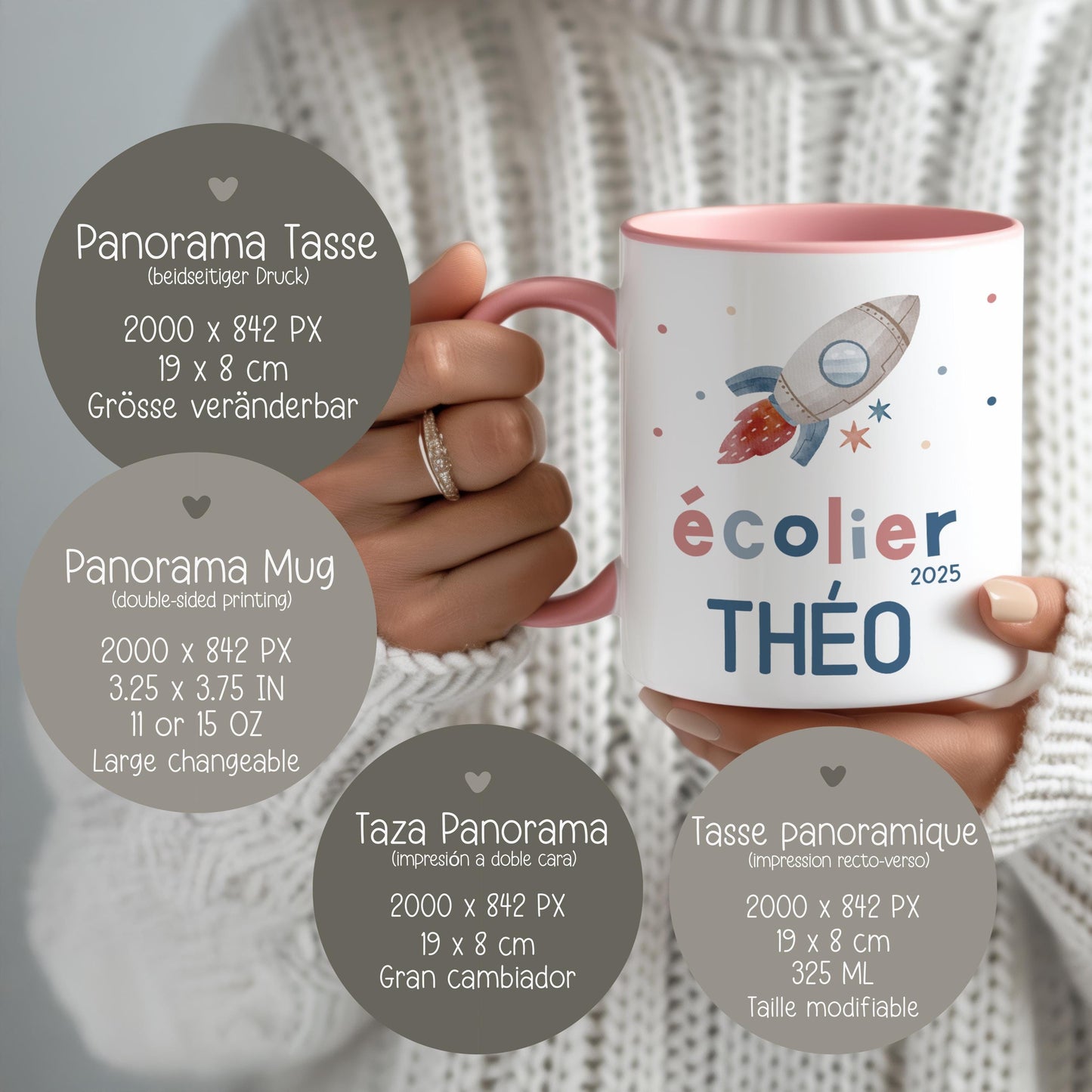 Personalisierte Tassenvorlage Schulkind 2025 Rakete - Junge & Mädchen - Einschulung - Sublimation - PNG - Geschenk - Tasse - Name - Canva kleinebuchstaben