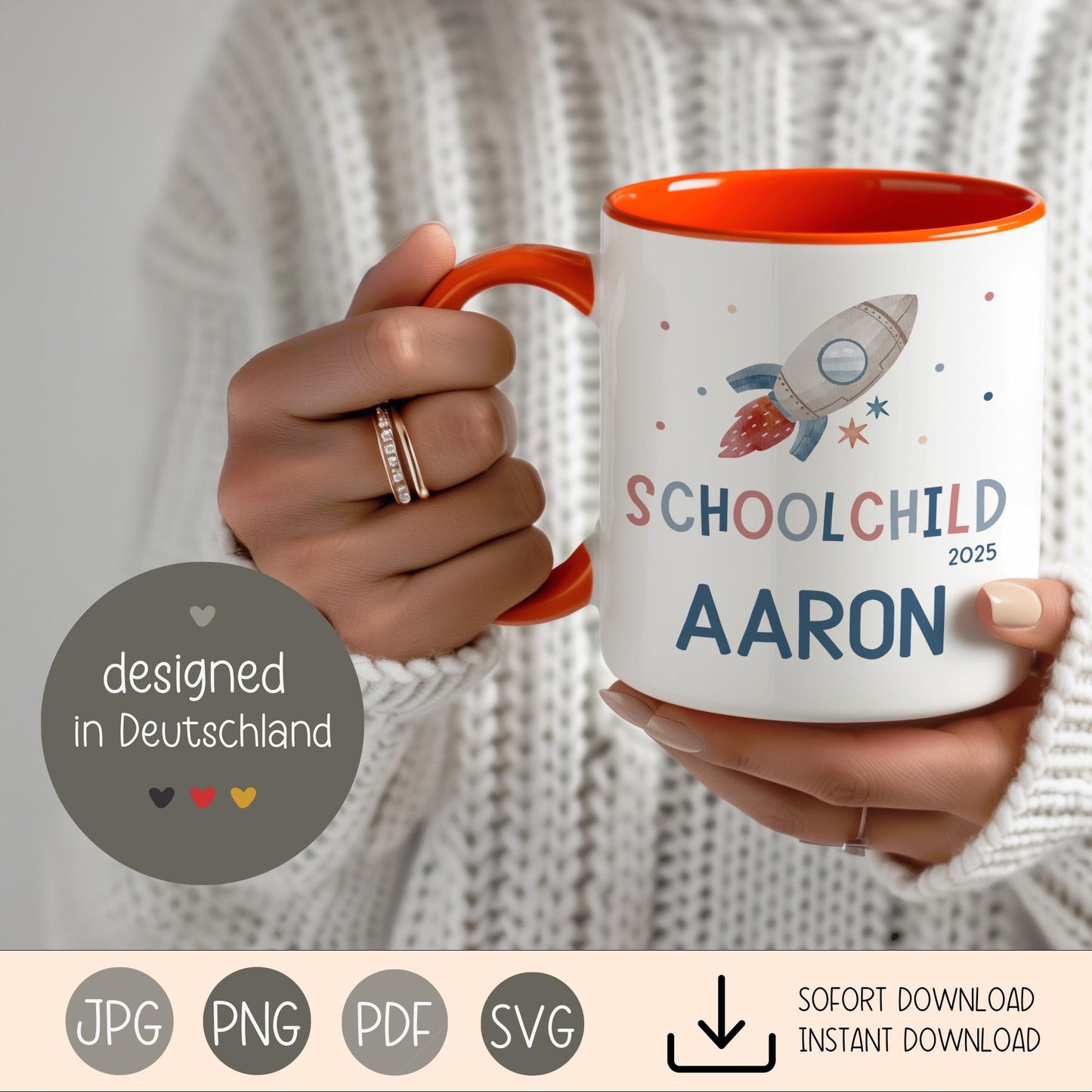 Personalisierte Tassenvorlage Schulkind 2025 Rakete - Junge & Mädchen - Einschulung - Sublimation - PNG - Geschenk - Tasse - Name - Canva kleinebuchstaben