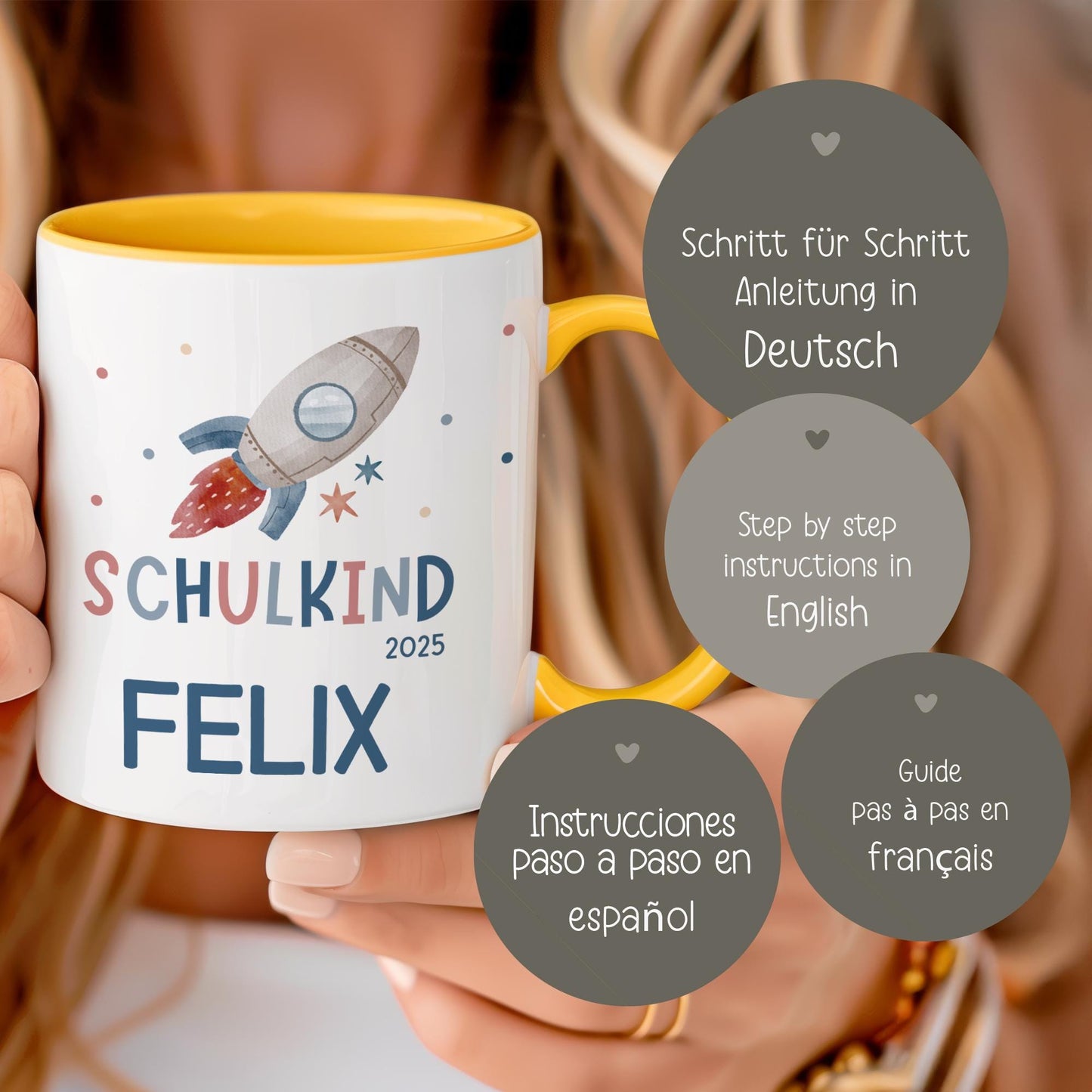 Personalisierte Tassenvorlage Schulkind 2025 Rakete - Junge & Mädchen - Einschulung - Sublimation - PNG - Geschenk - Tasse - Name - Canva kleinebuchstaben