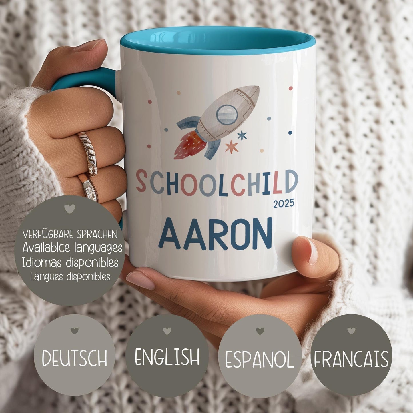 Personalisierte Tassenvorlage Schulkind 2025 Rakete - Junge & Mädchen - Einschulung - Sublimation - PNG - Geschenk - Tasse - Name - Canva kleinebuchstaben