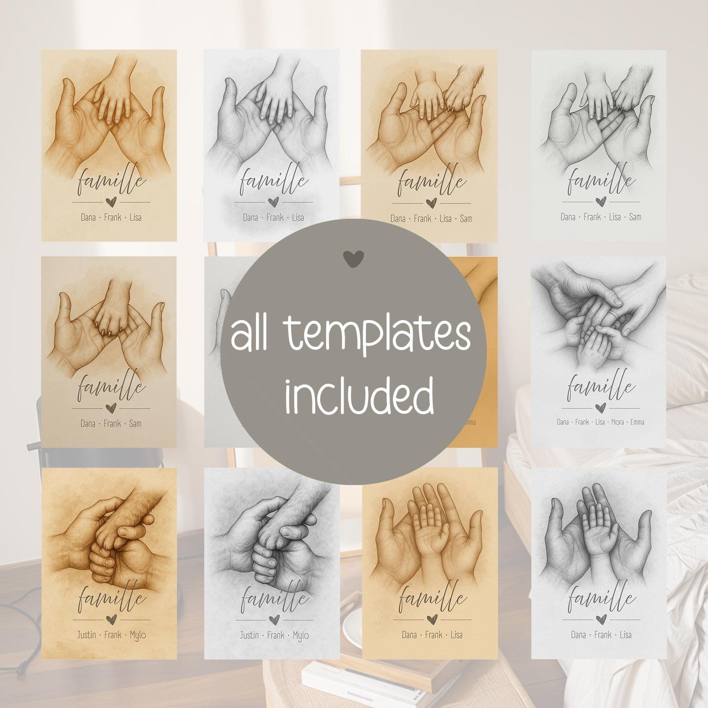 Personalisiertes Familienposter mit Händen – digitales Geschenk für Mama, Papa & Kinder | A4 A3 US Letter | 12 Designs | Canva-Vorlage kleinebuchstaben