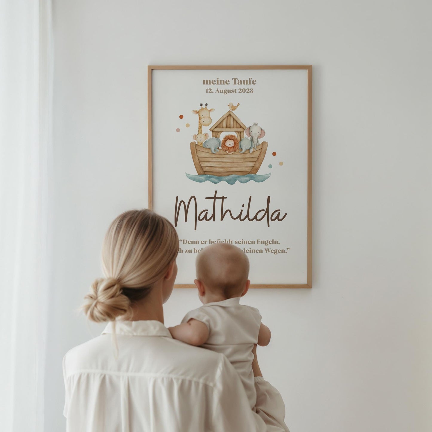 Personalisierbares Taufposter Arche Noah – Sofort-Download | Digitales Kinderzimmerbild | Format: DIN A6, A5, A3, A2, US Letter | Canva kleinebuchstaben