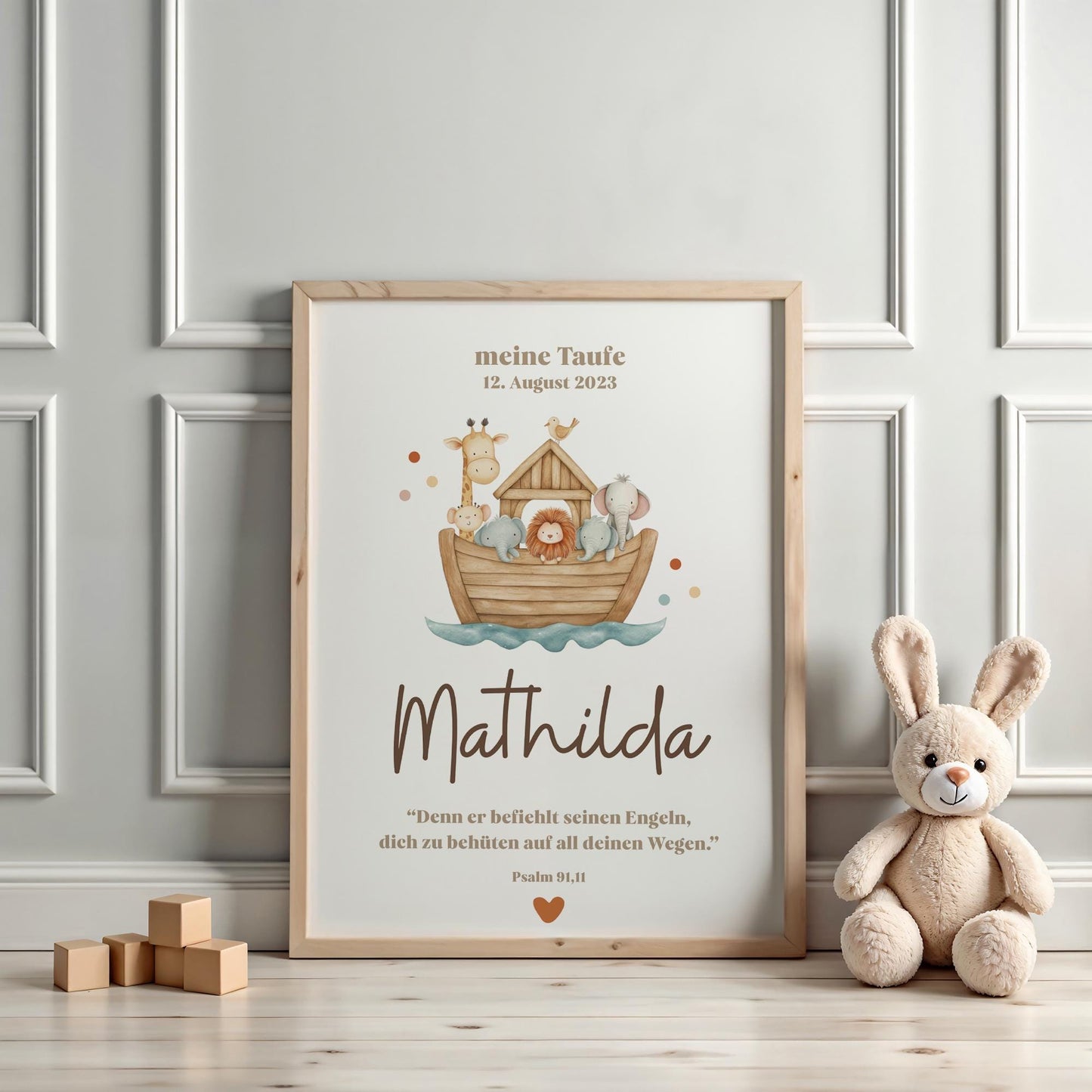 Personalisierbares Taufposter Arche Noah – Sofort-Download | Digitales Kinderzimmerbild | Format: DIN A6, A5, A3, A2, US Letter | Canva kleinebuchstaben