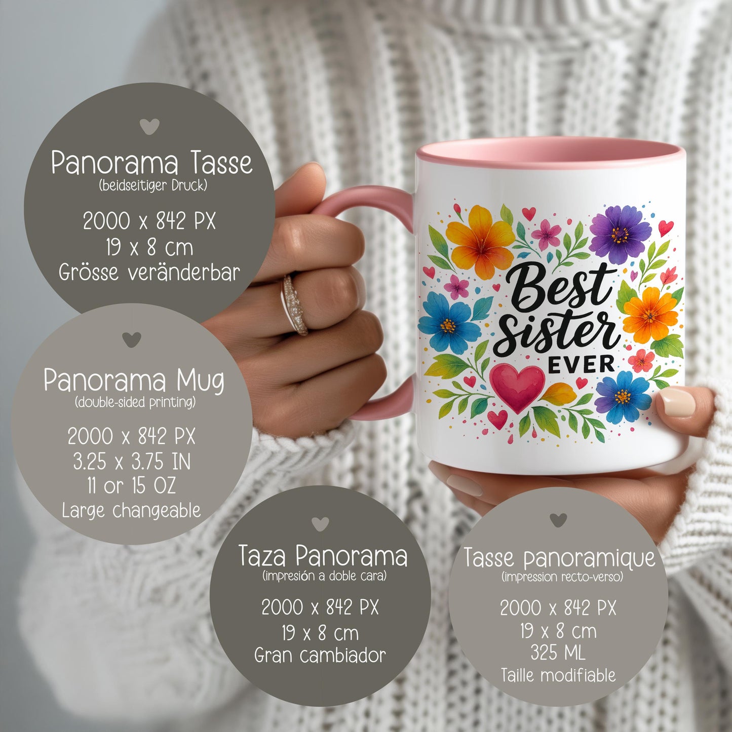 Tassenvorlage 10 oz - 11 oz - 12 oz - 15 oz - Best Sister Ever - Tassenvorlage - Sublimation - PNG - Geschenk - Tasse - Name - Canva kleinebuchstaben