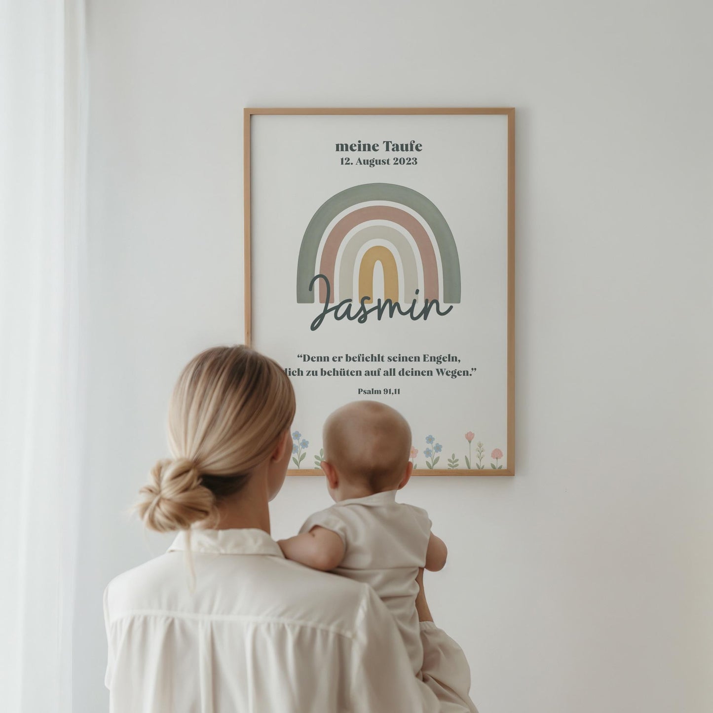 Taufposter Regenbogen – Sofort-Download | Digitales Kinderzimmerbild | Format: DIN A6, A5, A3, A2, US Letter | 30x45, 40x60, 50x75, 60x90 kleinebuchstaben