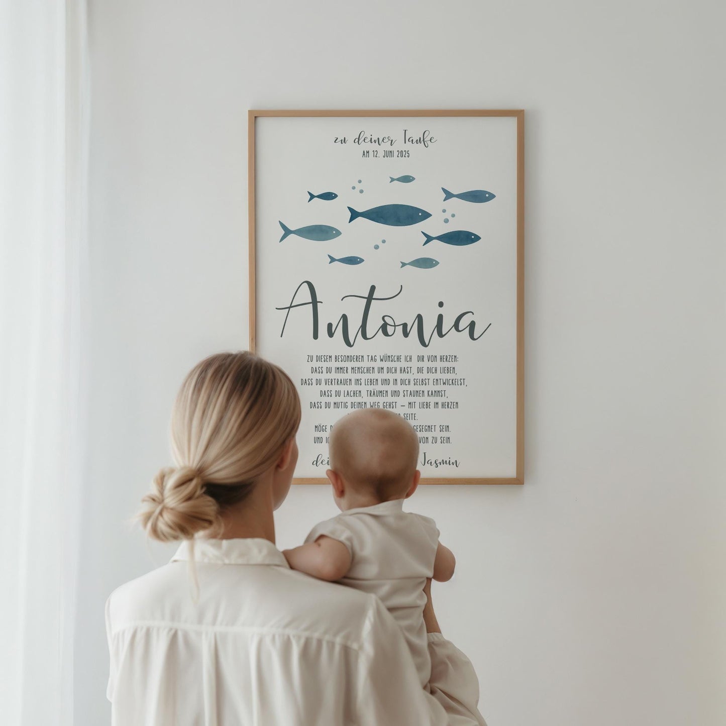 Taufposter Fische Patenbrief – Sofort-Download | Personalisiert Taufbrief | Formate: A6, A5, A3, A2, US Letter | 30x45, 40x60, 50x75, 60x90 kleinebuchstaben