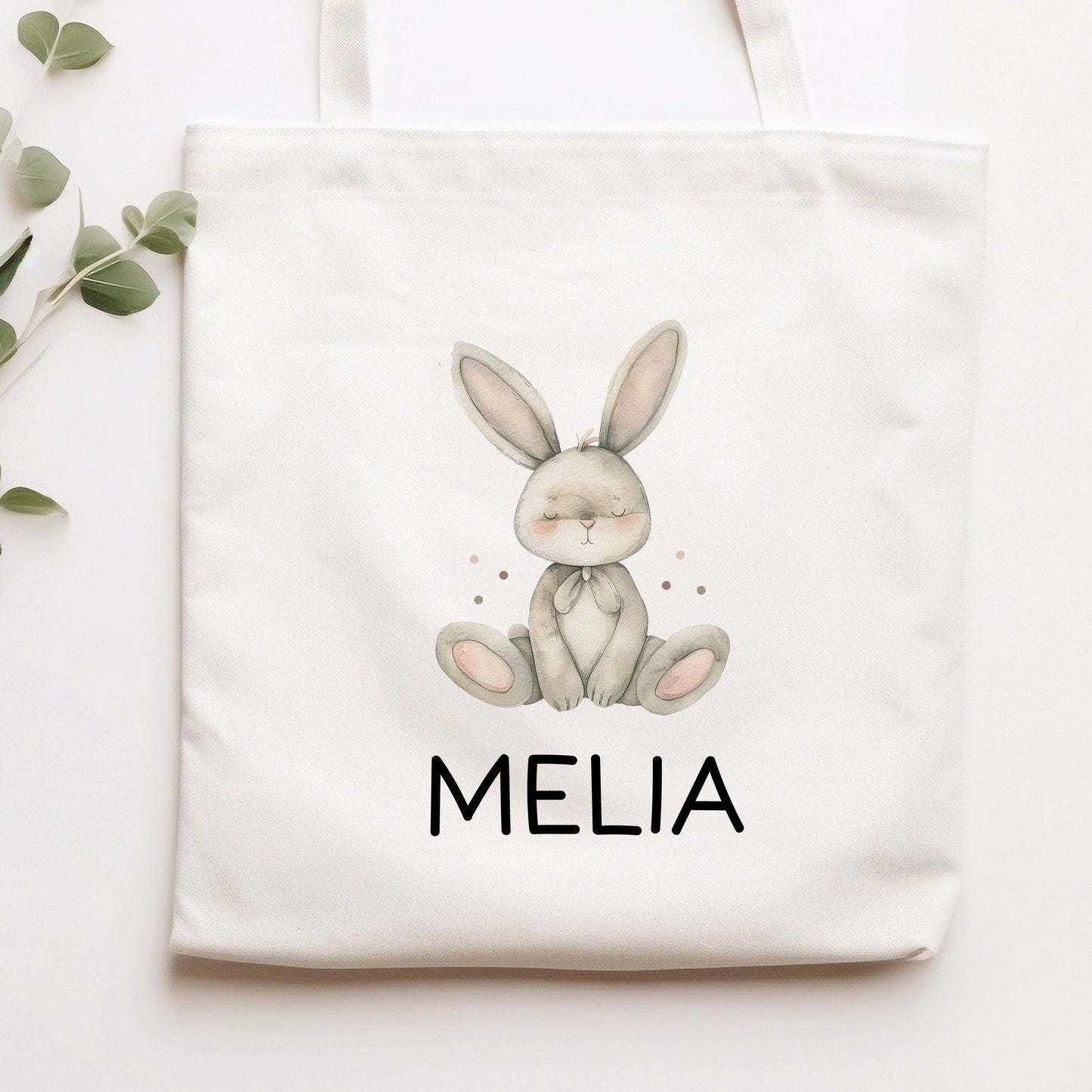 Kinder-Beutel mit Namen personalisiert - Hase - Stofftasche als Sporttasche, Wechselwäsche, Tragetasche - Kita, Schule & Kindergarten kleinebuchstaben