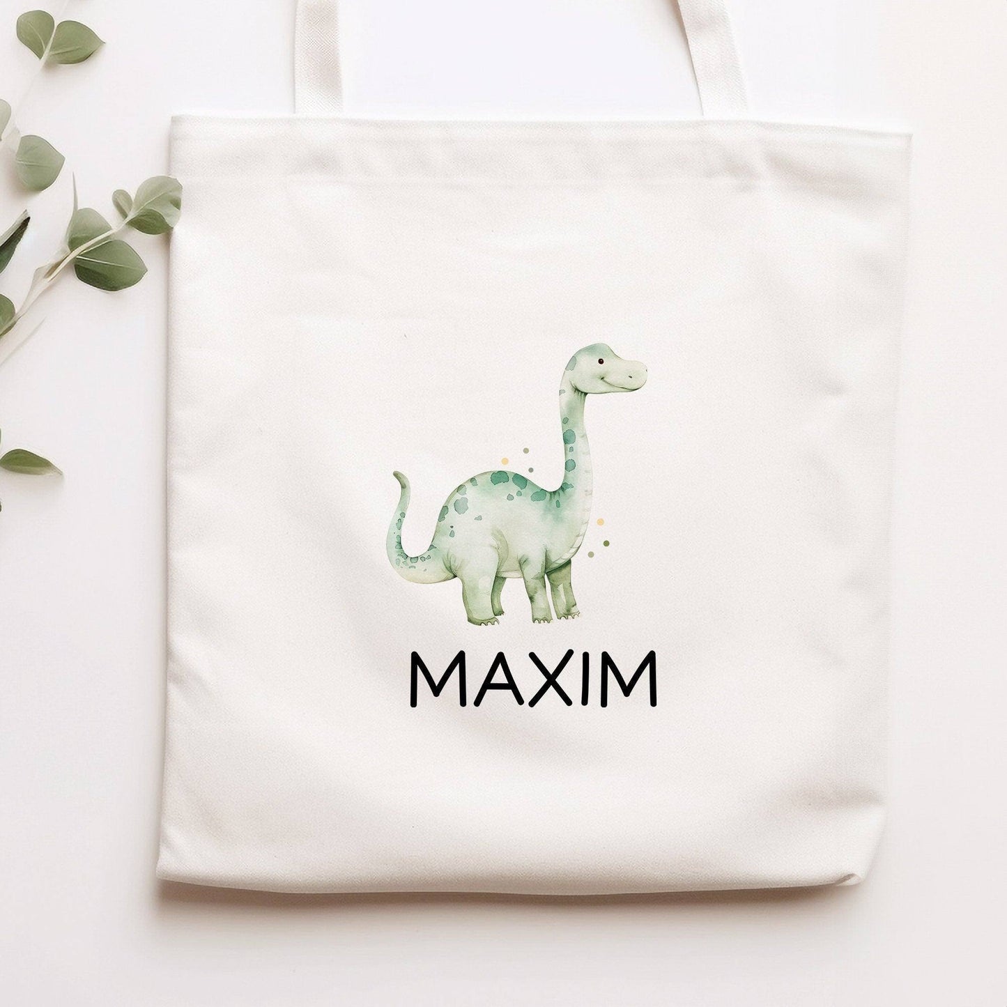 Kinder-Beutel Stoffbeutel Dinosaurier Dino Wunschname Stofftasche Brontosaurus Tasche personalisiert als Sporttasche, Wechselwäsche & Schule kleinebuchstaben