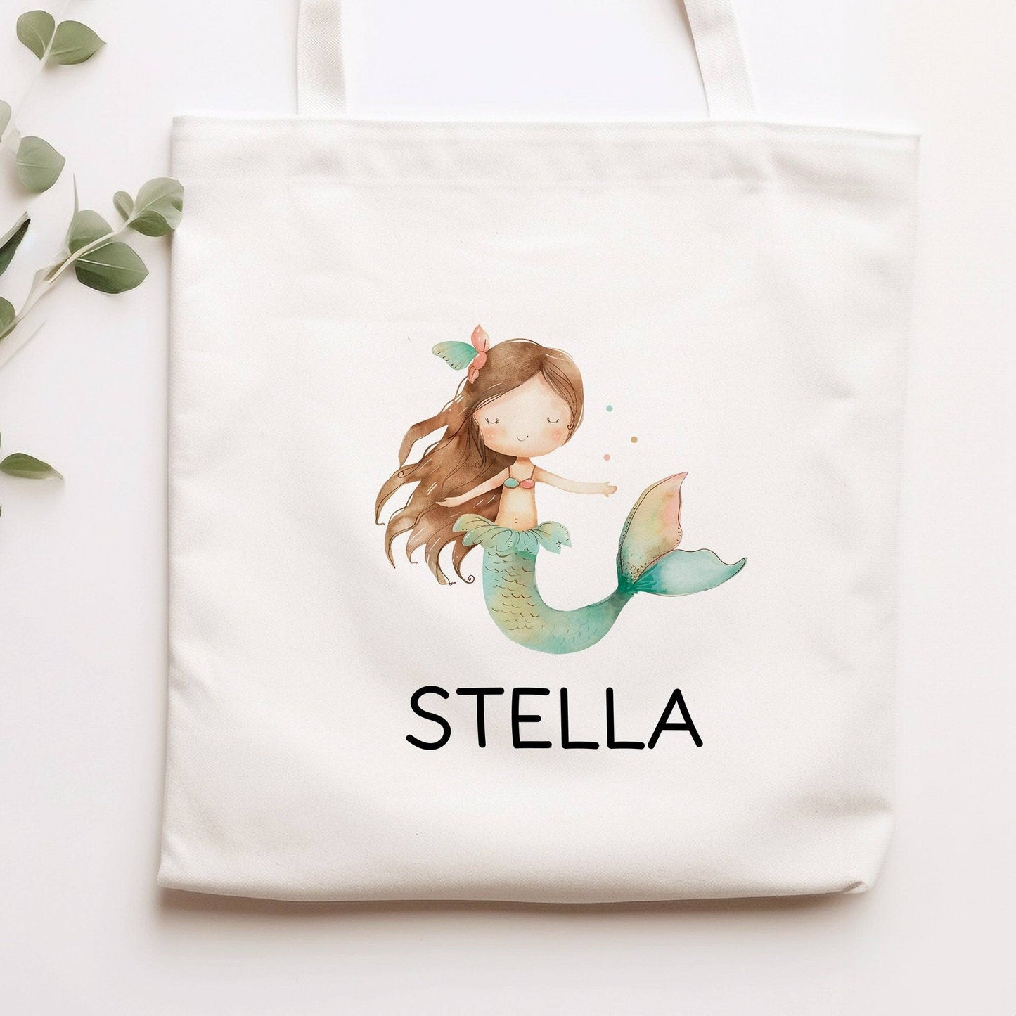 Kindergarten Einschulung Meerjungfrau Kinder-Beutel Stofftasche Personalisiert mit Wunschnamen für Schule, Wäschebeutel, Wechselwäsche kleinebuchstaben