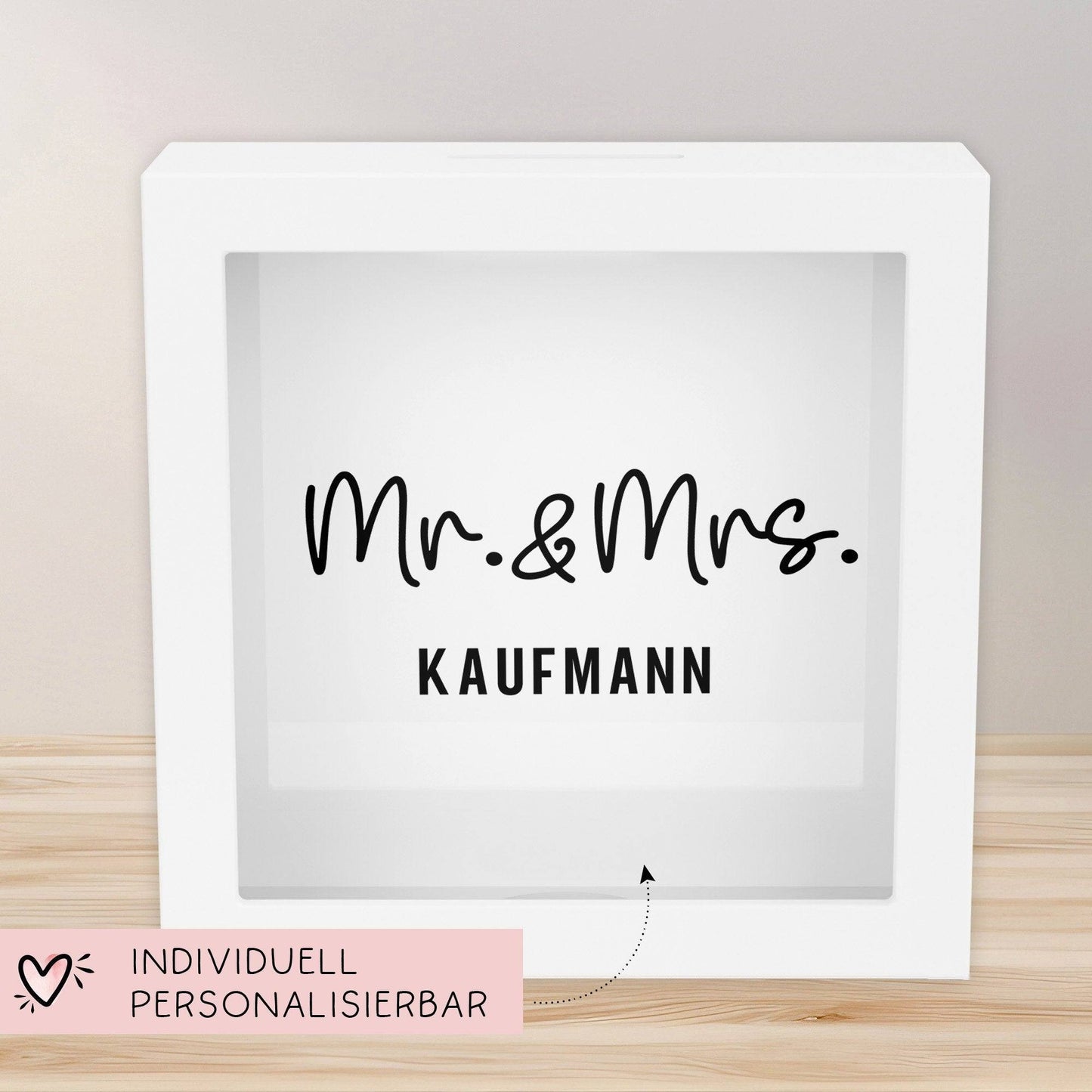 Mr und Mrs. Spardose Hochzeit personalisiert Datum & Name Brautpaar Bräutigam Braut Geldgeschenk Sparschwein Hochzeitsgeschenk Geld kleinebuchstaben