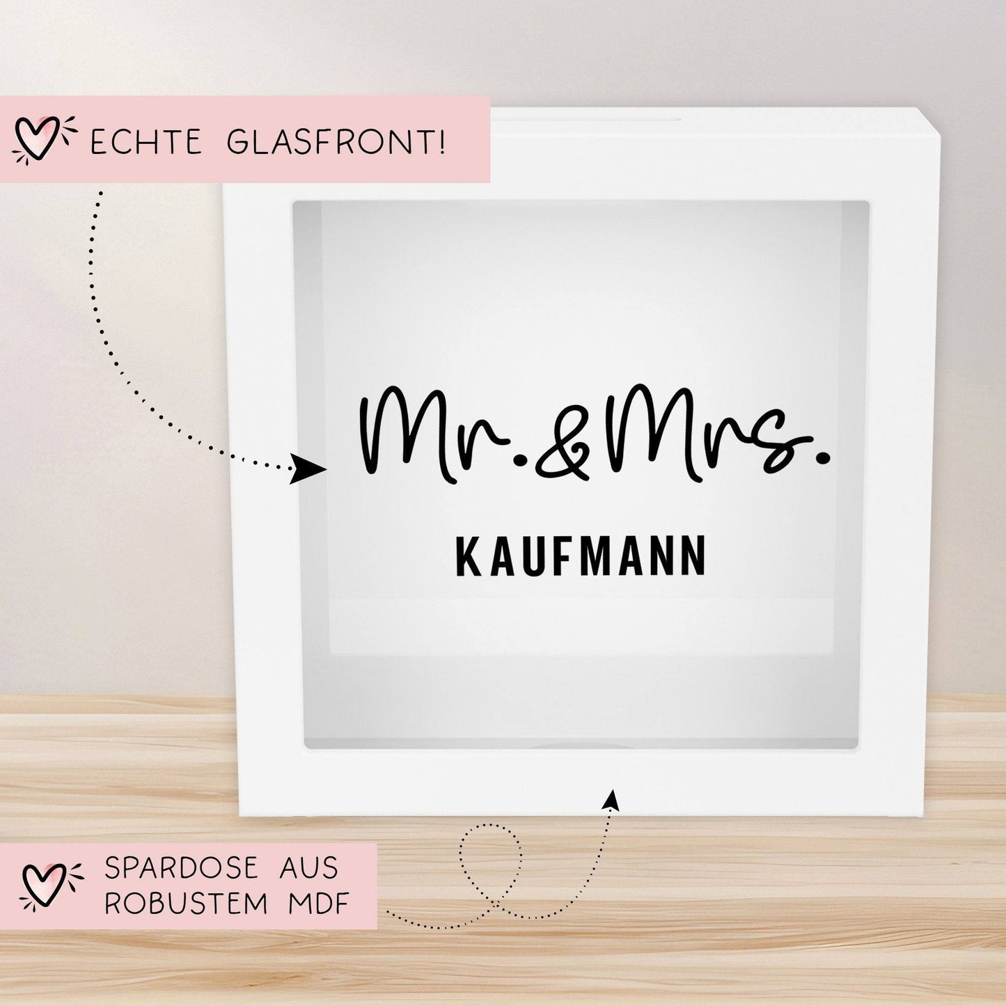 Mr und Mrs. Spardose Hochzeit personalisiert Datum & Name Brautpaar Bräutigam Braut Geldgeschenk Sparschwein Hochzeitsgeschenk Geld kleinebuchstaben