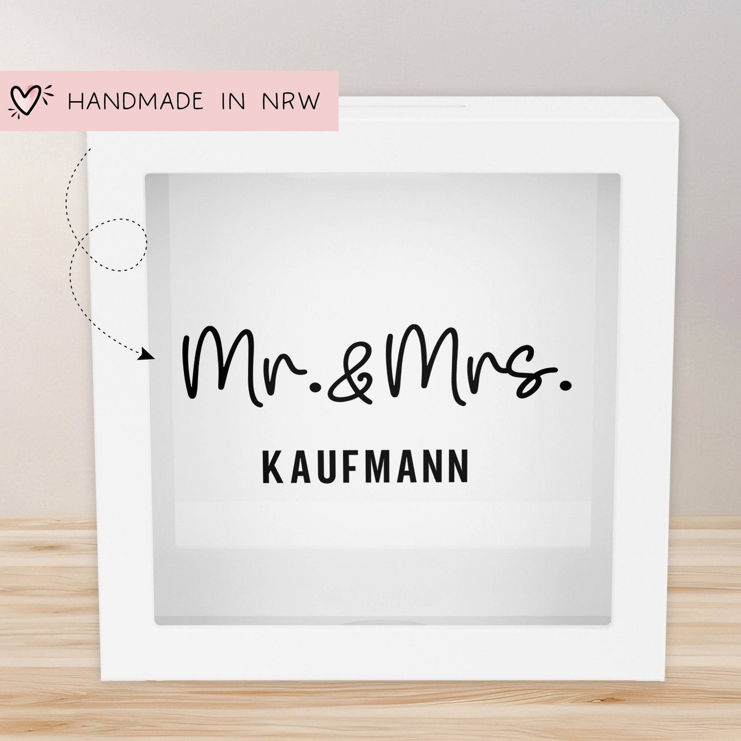 Mr und Mrs. Spardose Hochzeit personalisiert Datum & Name Brautpaar Bräutigam Braut Geldgeschenk Sparschwein Hochzeitsgeschenk Geld kleinebuchstaben