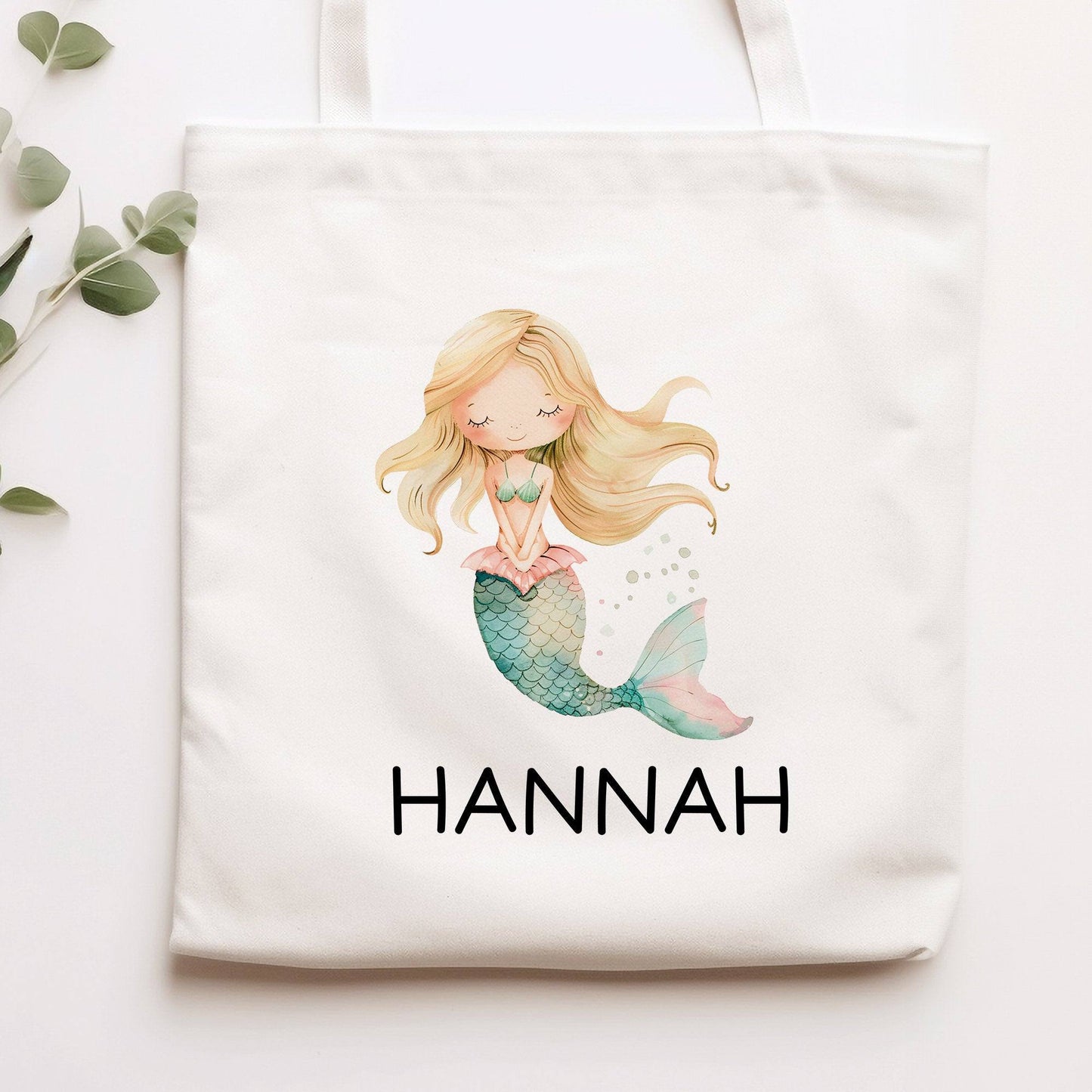 Personalisiert Meerjungfrau Einschulung Stofftasche Kindergarten Wäschebeutel Kinder-Beutel mit Wunschnamen für Schule, Wechselwäsche kleinebuchstaben