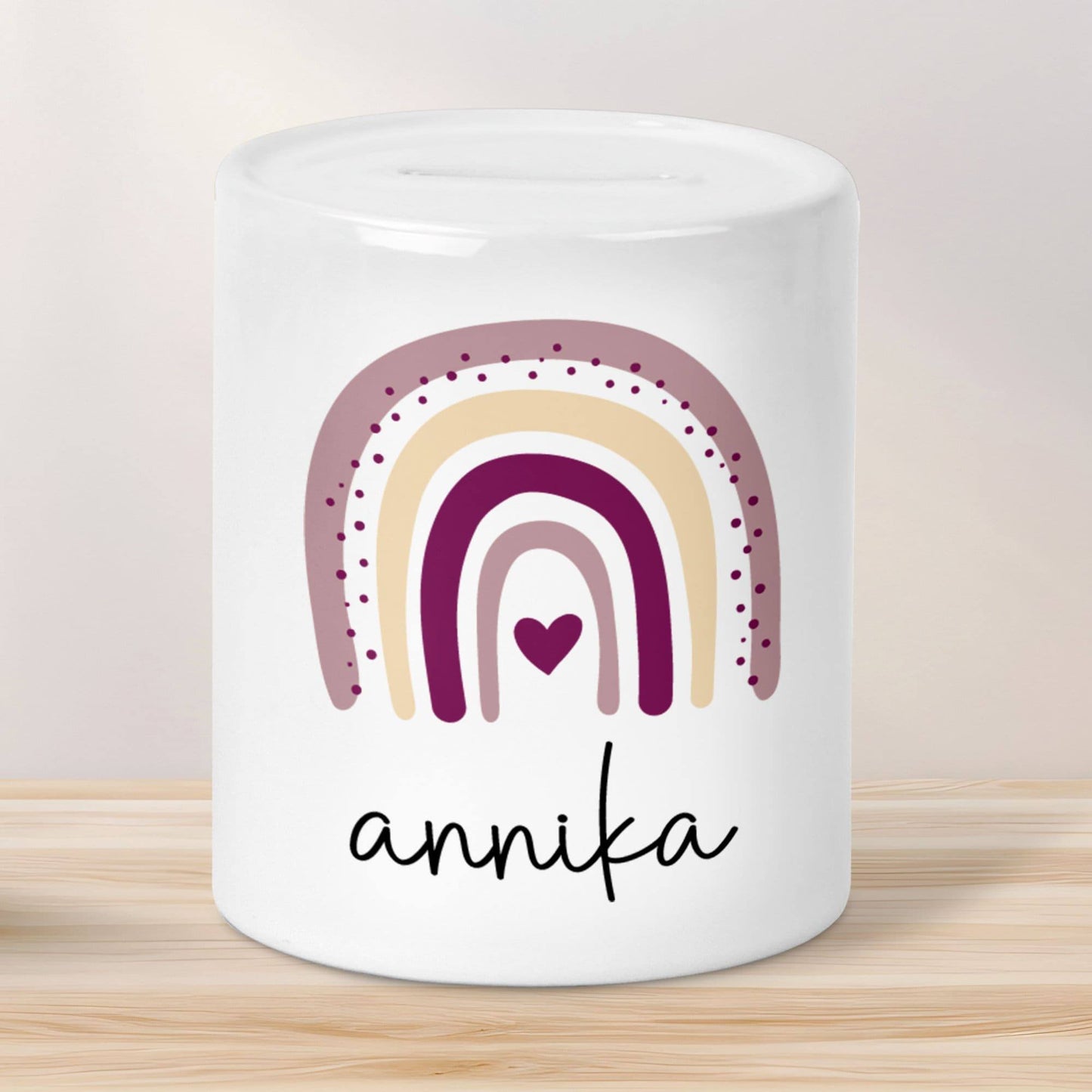 Personalisierte Spardose Taufe mit Namen und Datum –Regenbogen Rosa-Geschenk für Mädchen zum Geburtstag Kommunion Firmung Geburt Einschulung kleinebuchstaben Regenbogen - Rosa