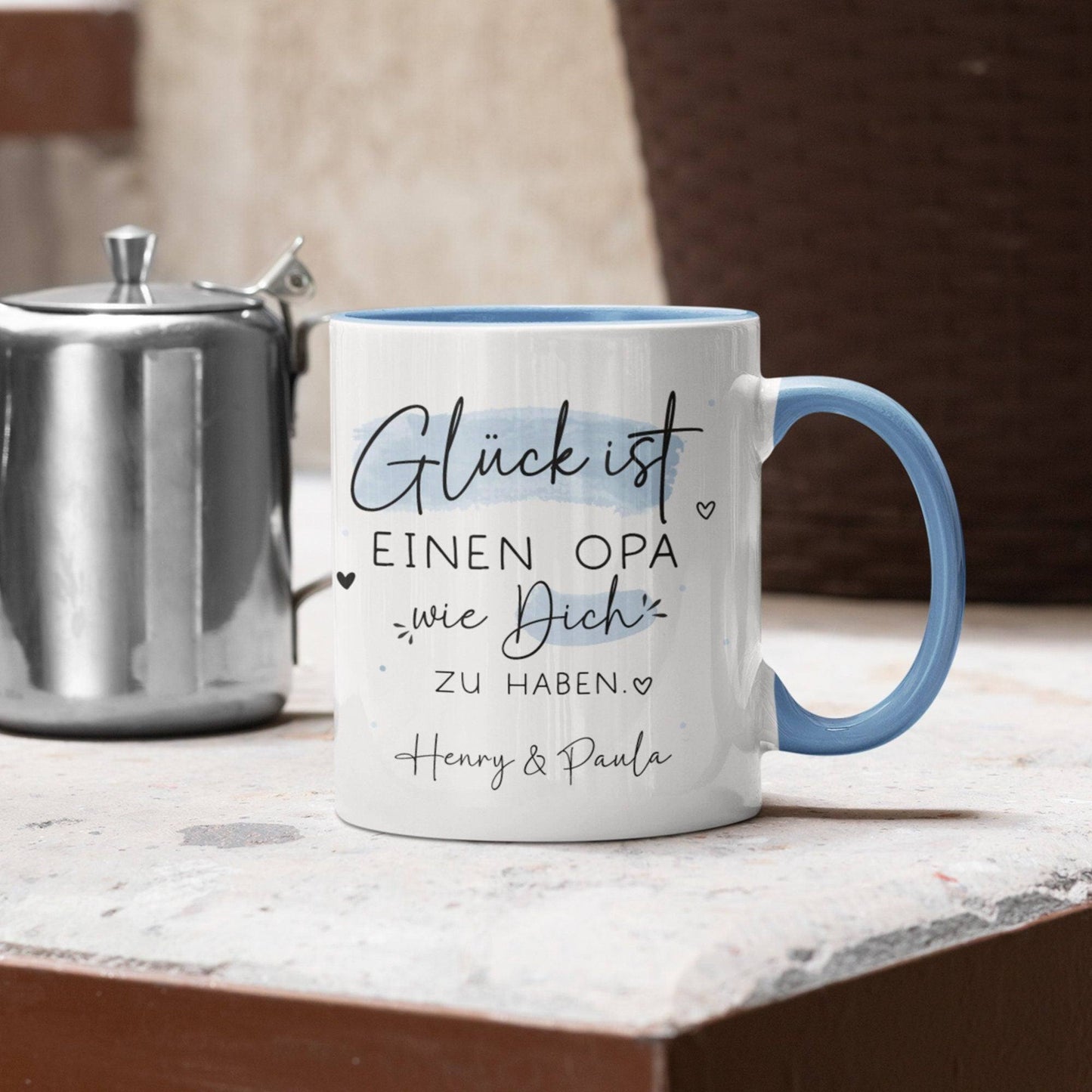 Personalisierte Tasse mit Spruch "Glück ist einen Opa wie dich zu haben" zum Geburtstag, Geschenk, Ostern, Weihnachtsgeschenk, Großvater kleinebuchstaben