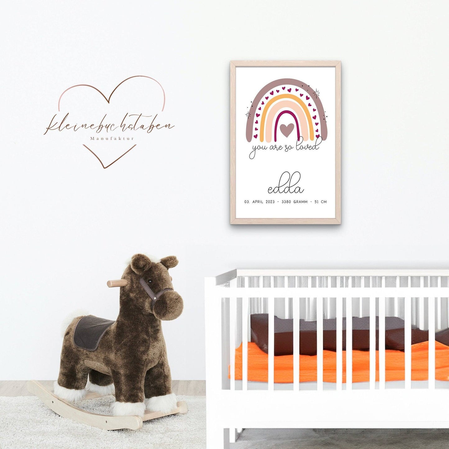 Personalisiertes Poster Geburtsposter in DIN A4 mit Regenbogen, Wunschname, Kinderzimmer Poster Name, Geschenk Baby, Geschenk zur Geburt kleinebuchstaben