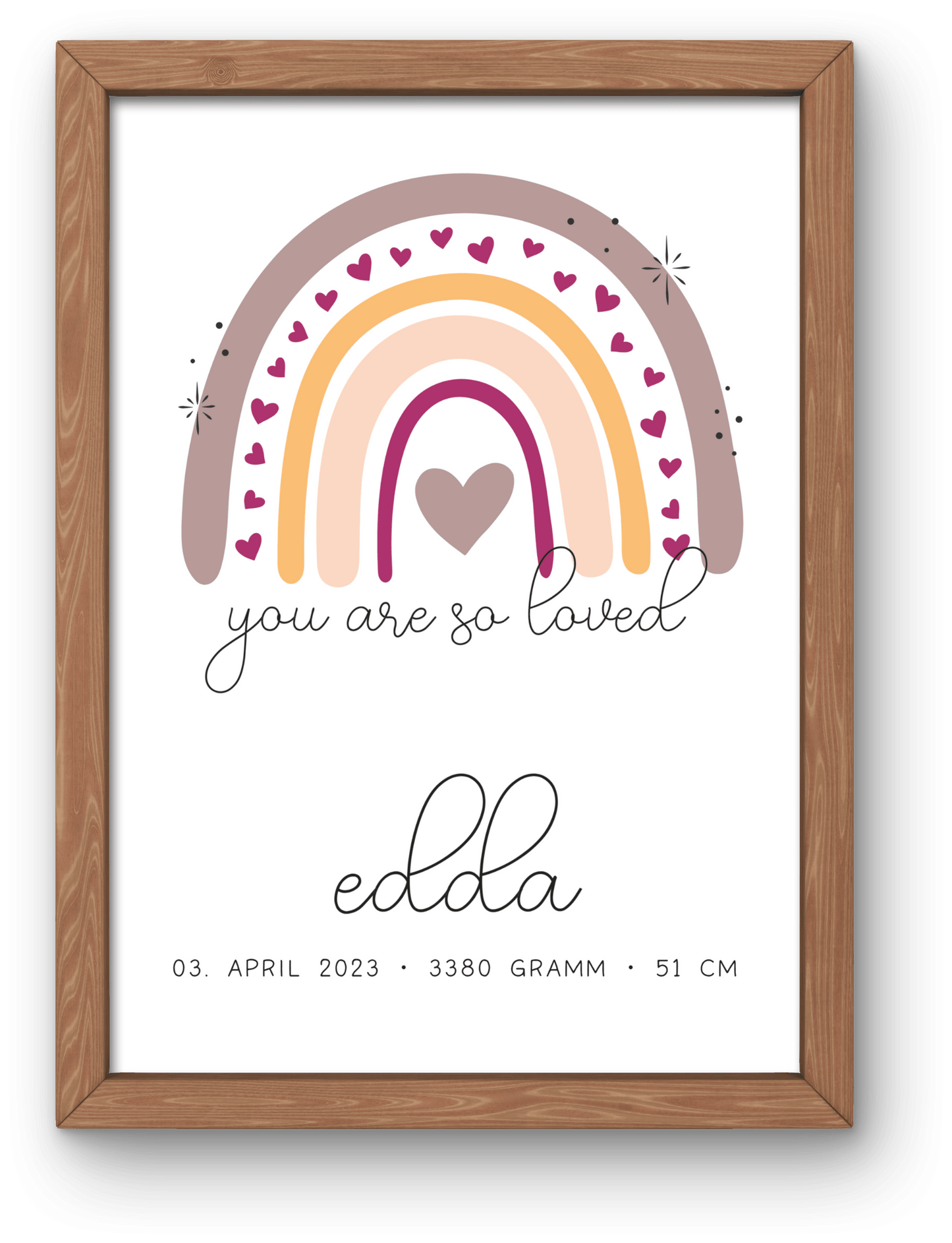 Personalisiertes Poster Geburtsposter in DIN A4 mit Regenbogen, Wunschname, Kinderzimmer Poster Name, Geschenk Baby, Geschenk zur Geburt kleinebuchstaben Digitaler Download