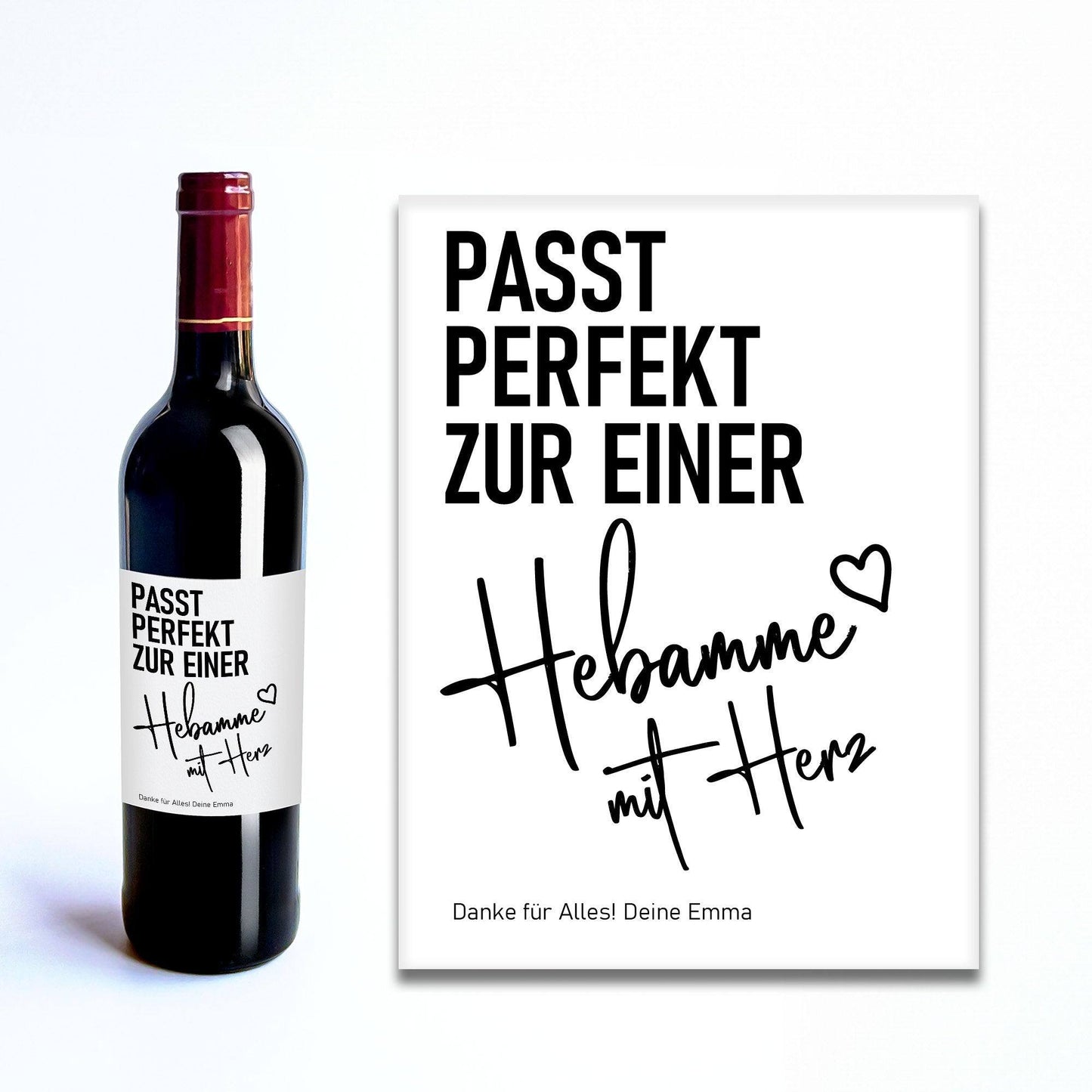 Personalisiertes Weinetikett Hebamme mit Herz Flaschenetikett Geschenk - Schwangerschaft - Geburt Geschenk - Name - Dankeschön - Etikett kleinebuchstaben