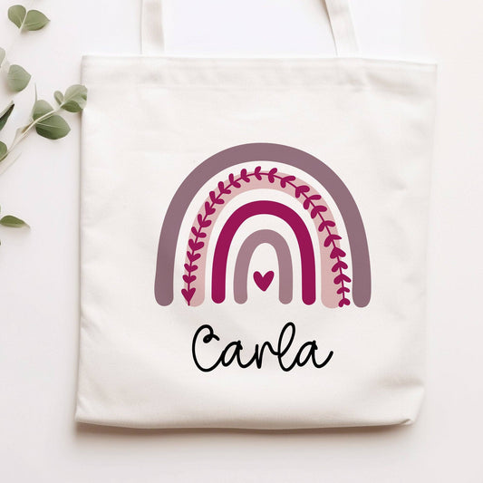 Regenbogen Lila Stofftasche Tasche Kinder-Beutel mit Namen als Sporttasche, Wechselwäsche, Tragetasche - Kita, Schule & Kindergarten - 02  kleinebuchstaben