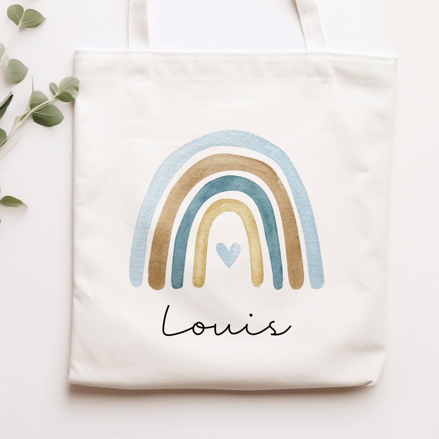 Regenbogen Stofftasche Tasche Kinder-Beutel mit Namen als Sporttasche, Wechselwäsche, Tragetasche - Kita, Schule & Kindergarten - Motiv 08 kleinebuchstaben