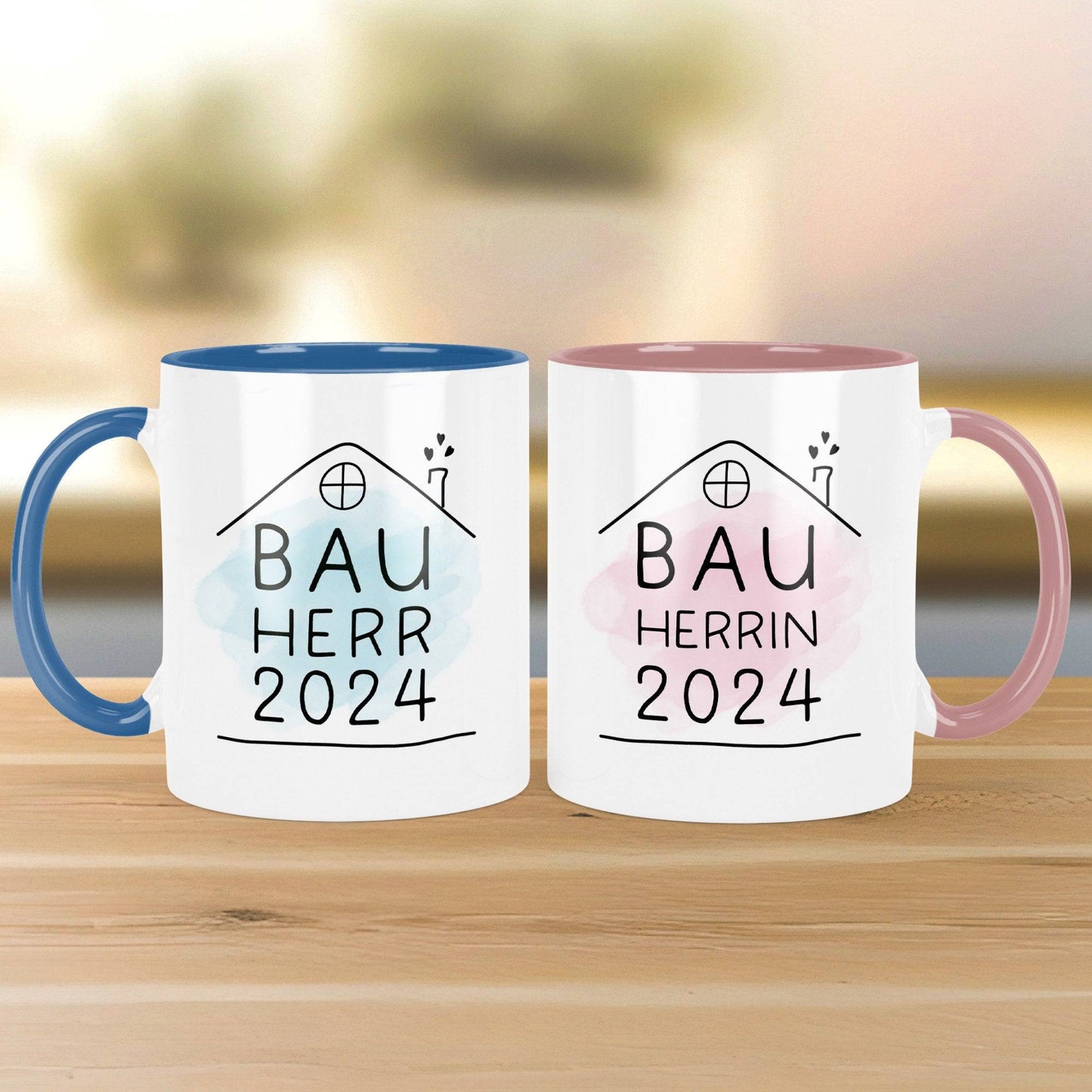 Set Bauherr Bauherrin Tasse 2024 Name, Richtfest Geschenk, Becher Geschenke zum Richtfest, Geschenkideen zum Hausbau Einweihung Hausbauer kleinebuchstaben