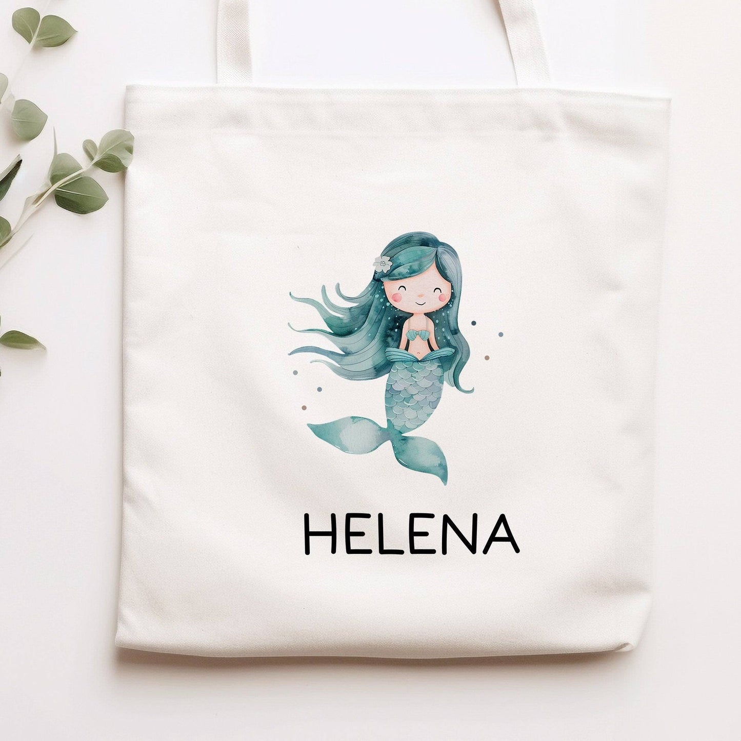 Stofftasche Meerjungfrau Personalisiert mit Wunschnamen Kinder-Beutel für Schule, Kindergarten, Wäschebeutel, Sportbeutel, Wechselwäsche kleinebuchstaben