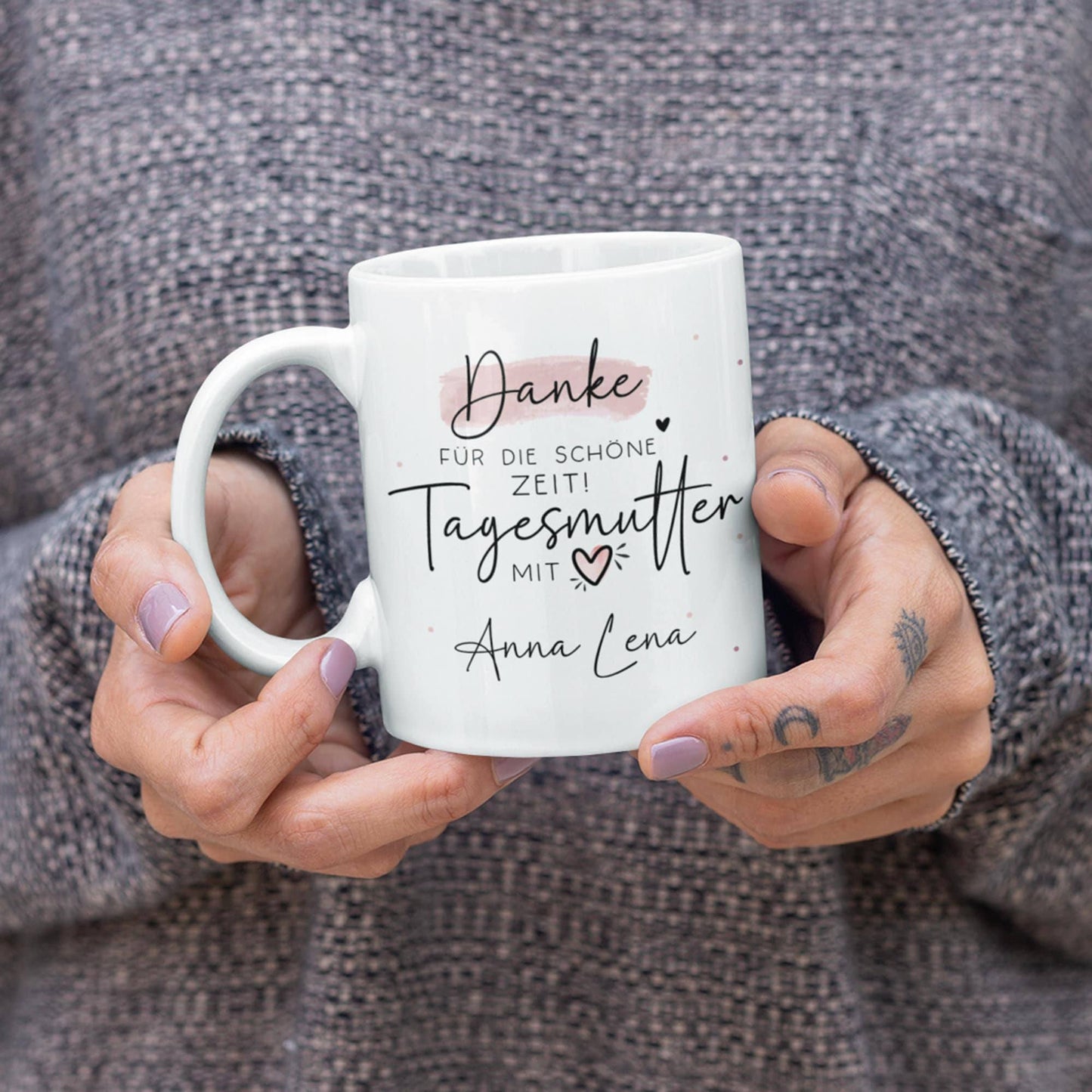 Tagesmutter personalisierte Tasse Abschied "Danke für die Schöne Zeit" Tagesmutter mit Herz - Geschenk zum Abschied, Erzieherin kleinebuchstaben