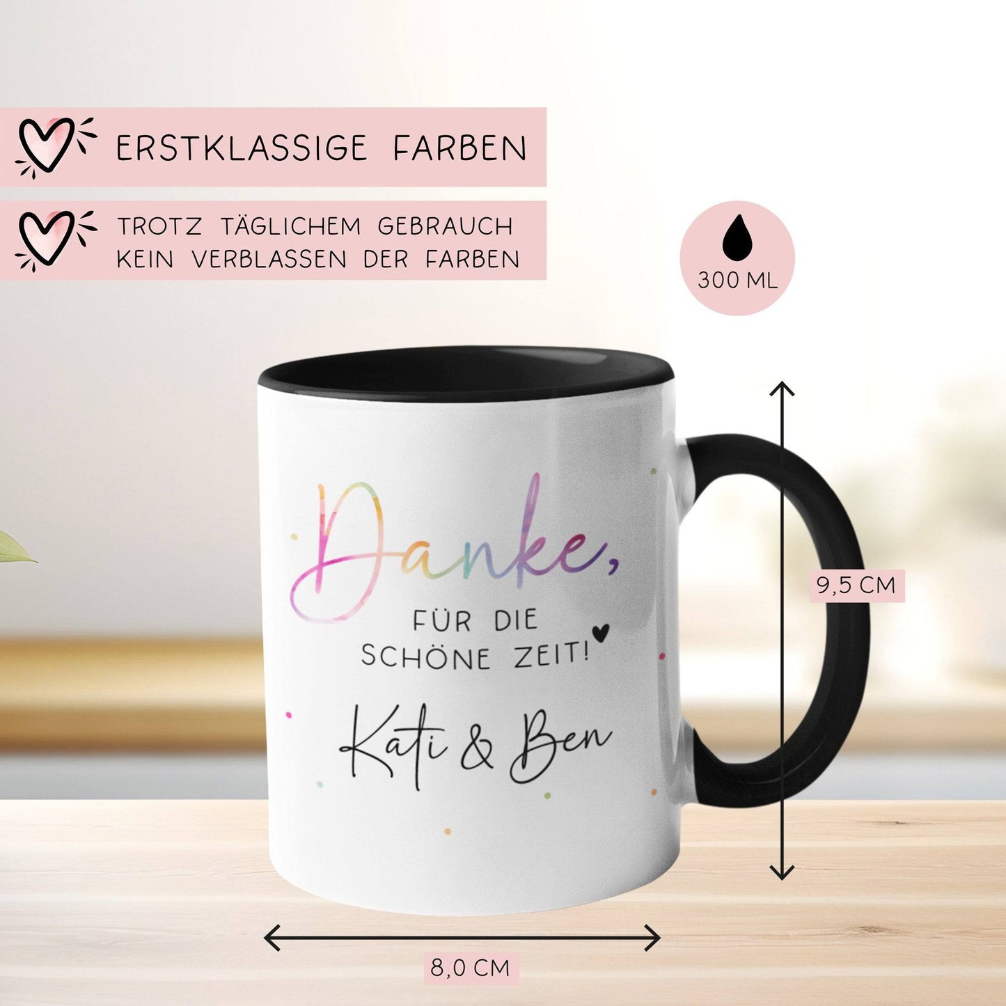 Tasse Personalisiert "Danke für die Schöne Zeit" - Geschenk zum Abschied Kollege Lehrerin Kollegin Freundin Abschiedsgeschenk Jobwechsel kleinebuchstaben