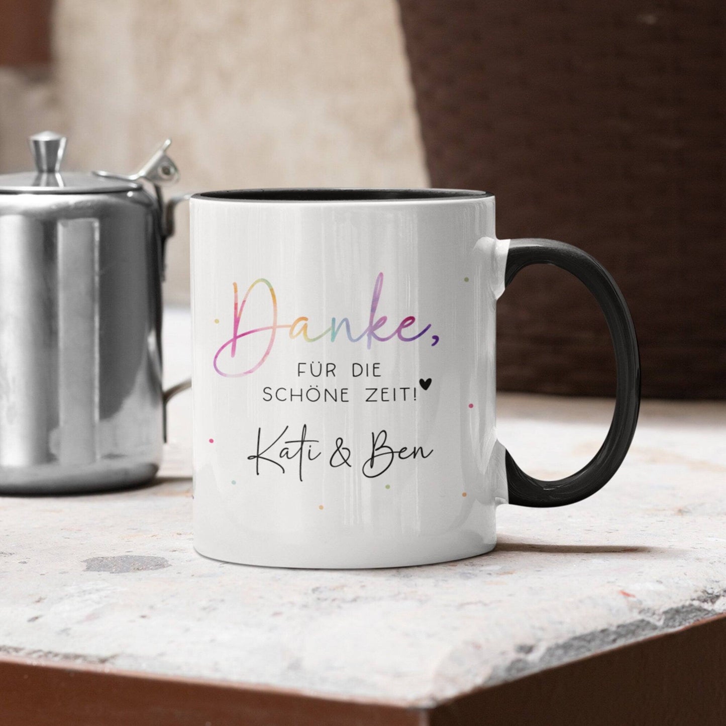 Tasse Personalisiert "Danke für die Schöne Zeit" - Geschenk zum Abschied Kollege Lehrerin Kollegin Freundin Abschiedsgeschenk Jobwechsel kleinebuchstaben