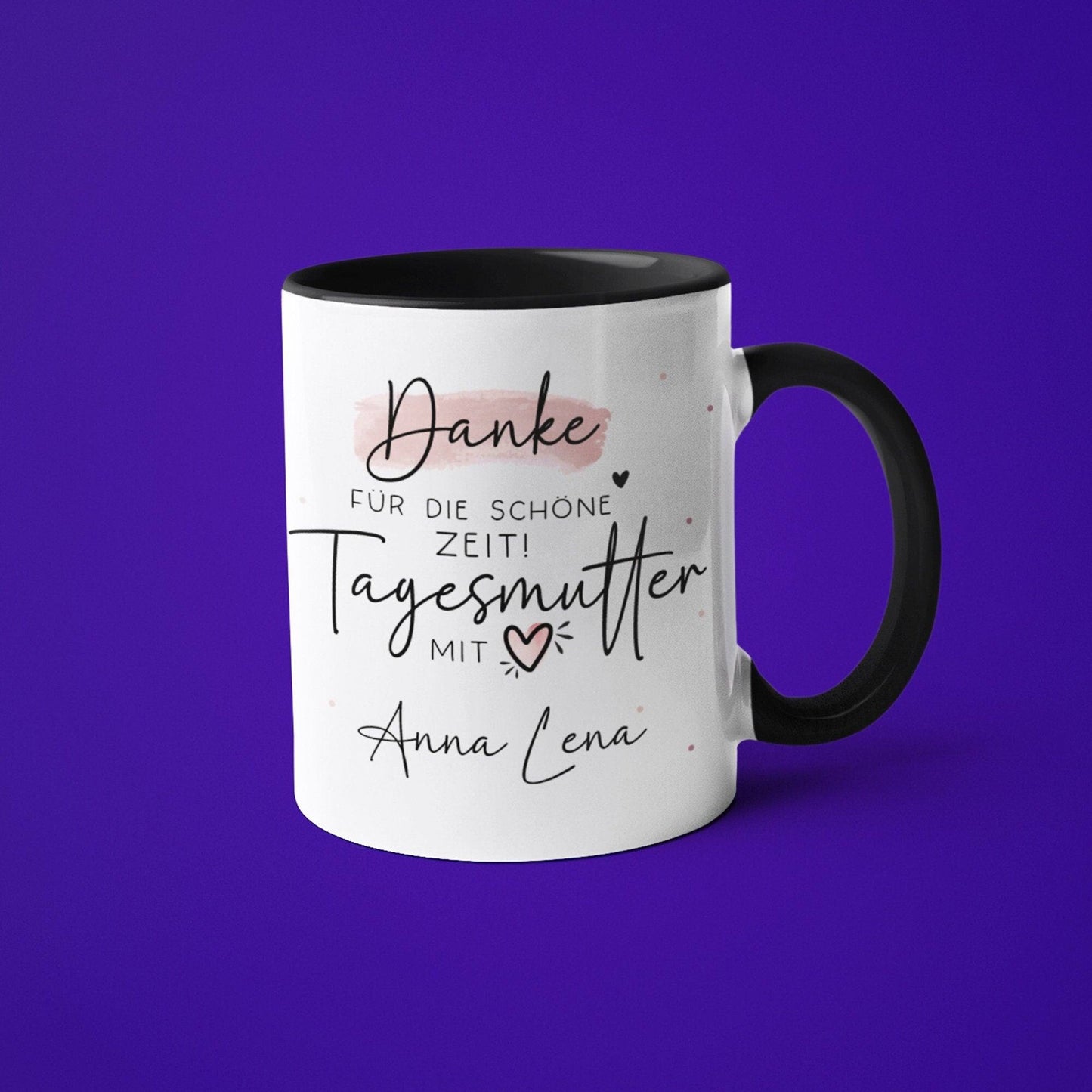 Tasse personalisiert Tagesmutter "Danke für die Schöne Zeit" Tagesmutter mit Herz - Geschenk zum Abschied, Kindergarten, Erzieherin kleinebuchstaben