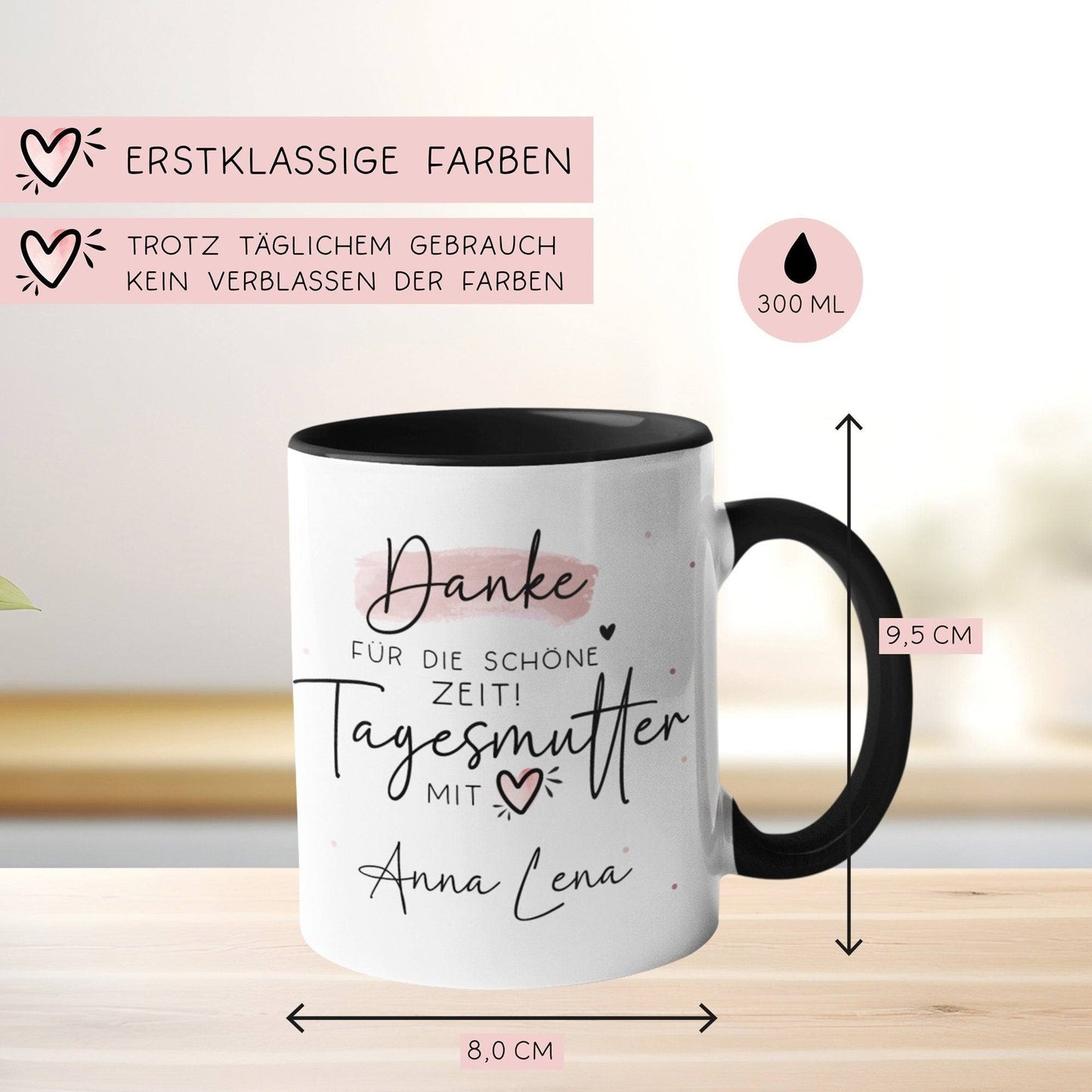 Tasse personalisiert Tagesmutter "Danke für die Schöne Zeit" Tagesmutter mit Herz - Geschenk zum Abschied, Kindergarten, Erzieherin kleinebuchstaben
