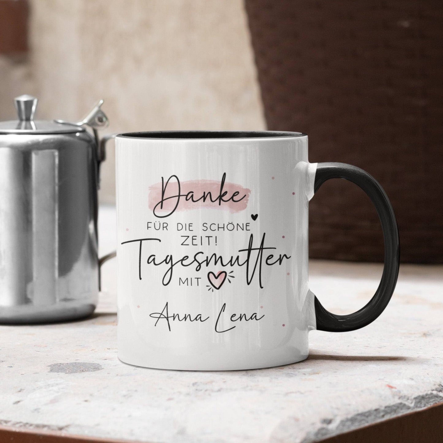 Tasse personalisiert Tagesmutter "Danke für die Schöne Zeit" Tagesmutter mit Herz - Geschenk zum Abschied, Kindergarten, Erzieherin kleinebuchstaben