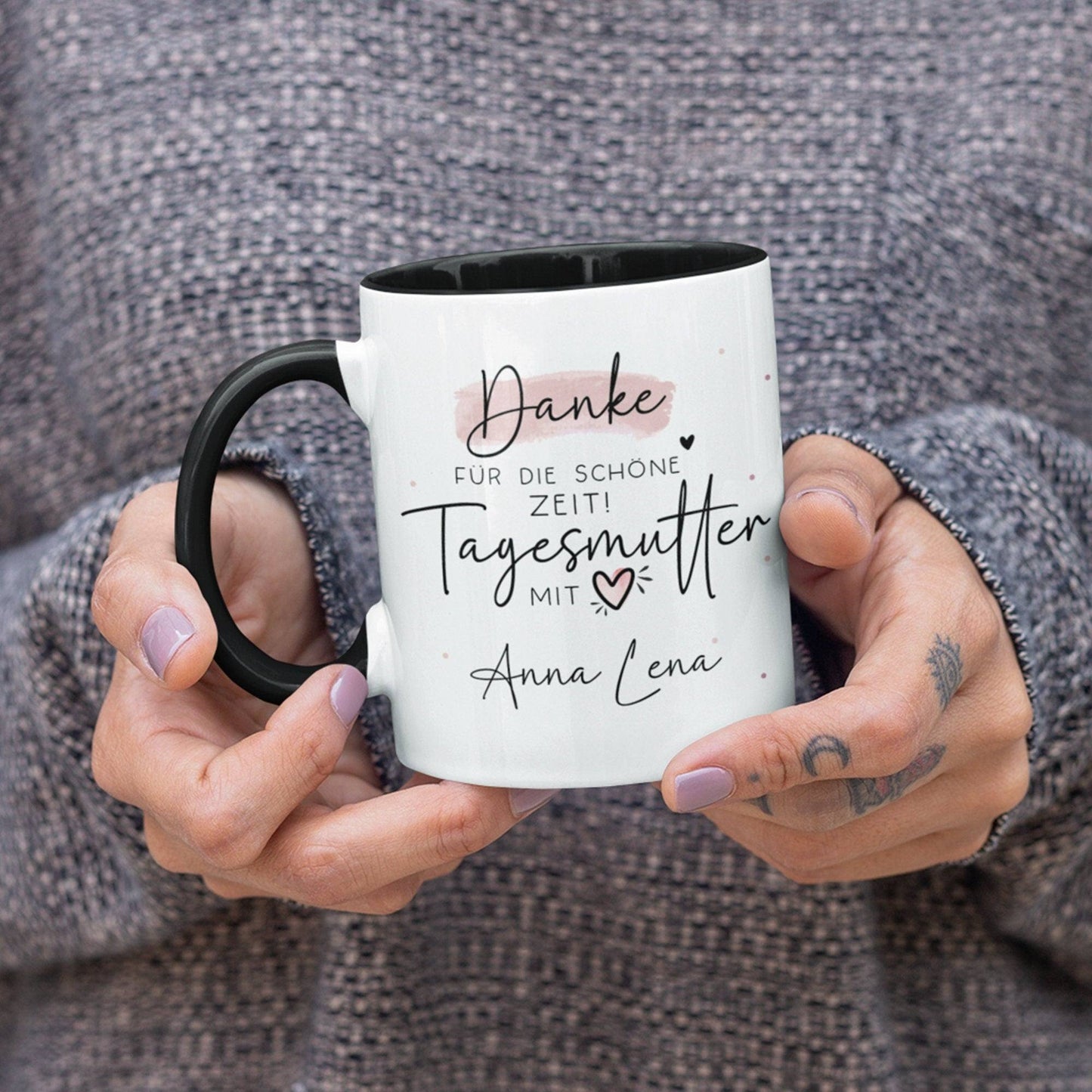Tasse personalisiert Tagesmutter "Danke für die Schöne Zeit" Tagesmutter mit Herz - Geschenk zum Abschied, Kindergarten, Erzieherin kleinebuchstaben