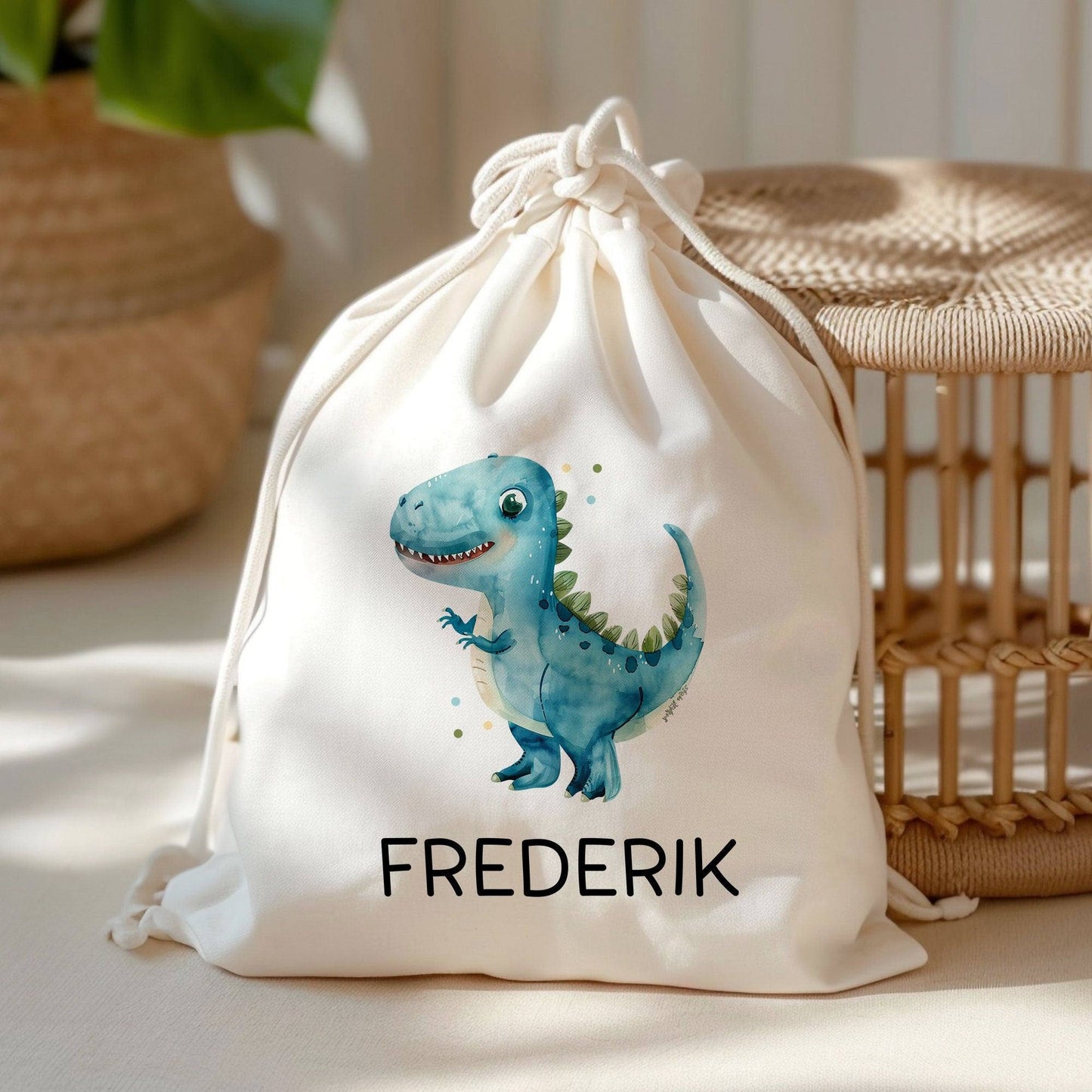 Tyrannosaurus Rex Turnbeutel Dino Dinosaurier Personalisierter mit Wunschnamen | Rucksack Schule, Kindergarten,KITA,Wäschebeutel,Sportbeutel kleinebuchstaben