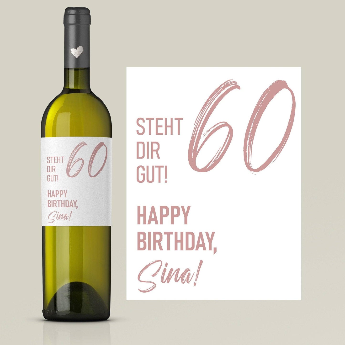 Weinetikett personalisiert, Geburtstags - Weinetikett für runde Geburtstage 20. 30. 40. 50. 60. Geburtstag - Rosa kleinebuchstaben