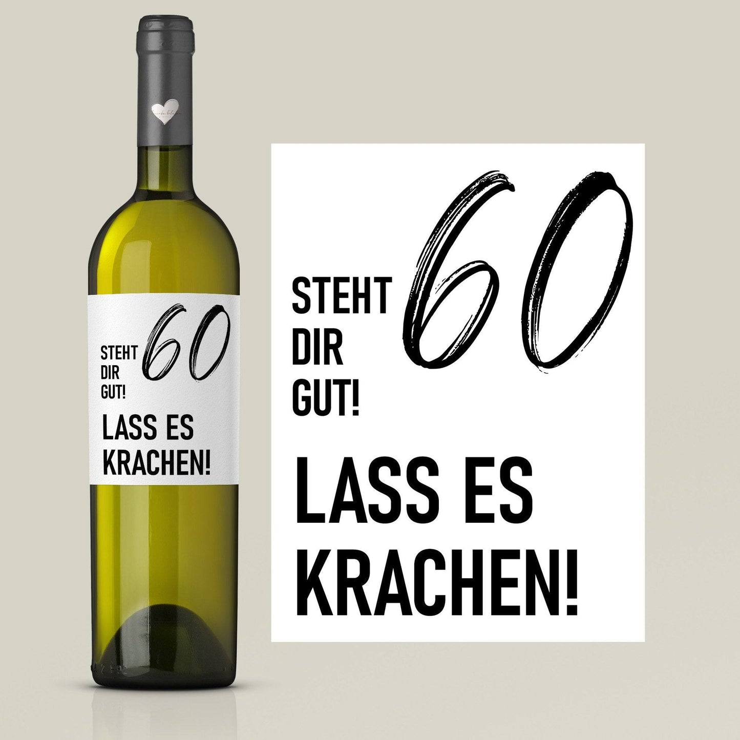Weinetikett runder Geburtstag 20 30 40 50 60, Flaschenetikett für Weinflaschen, ideales Geschenk für Weinliebhaber - Schwarz kleinebuchstaben